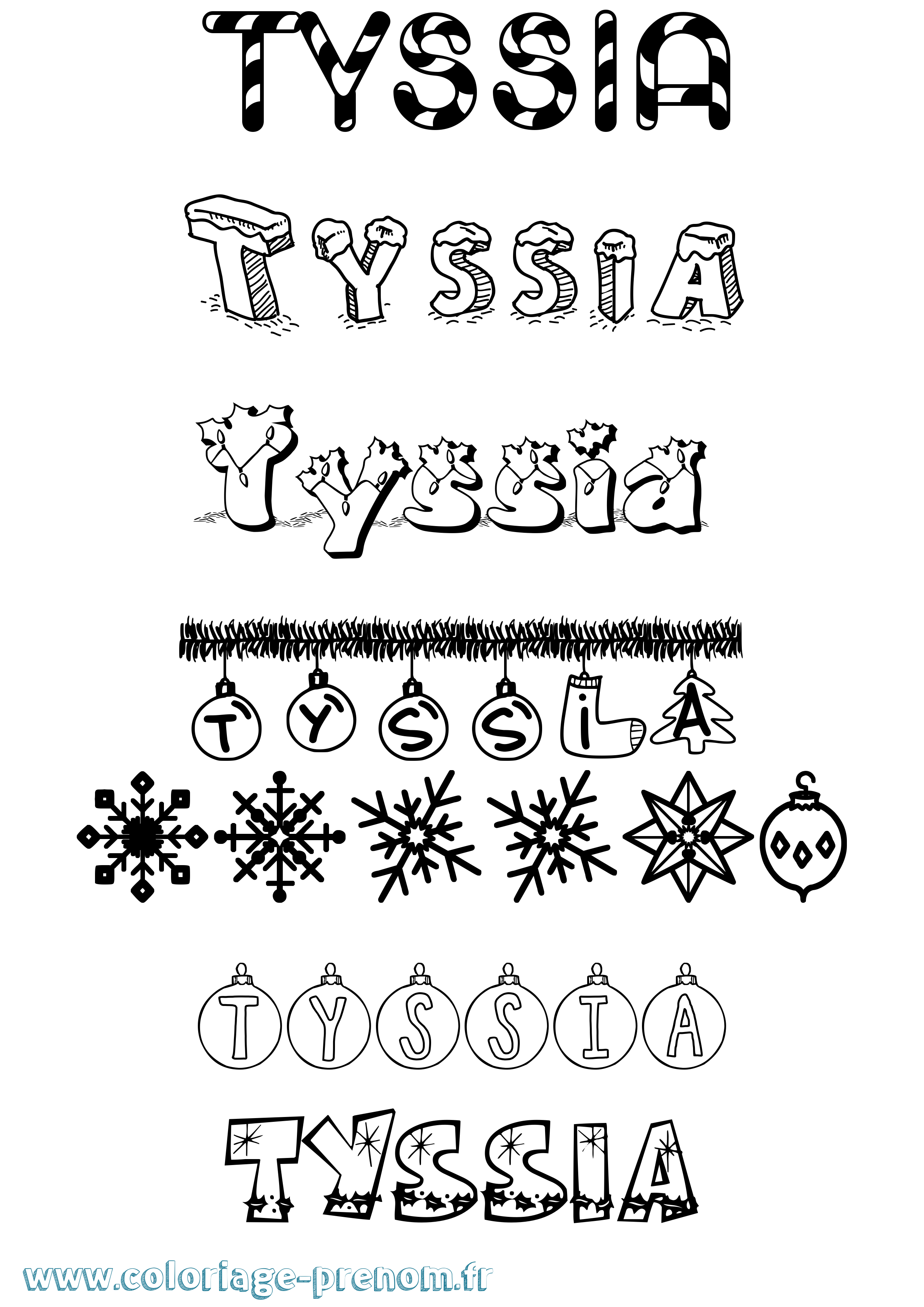Coloriage Tyssia Noël Coloriage prénom Tyssia Noël