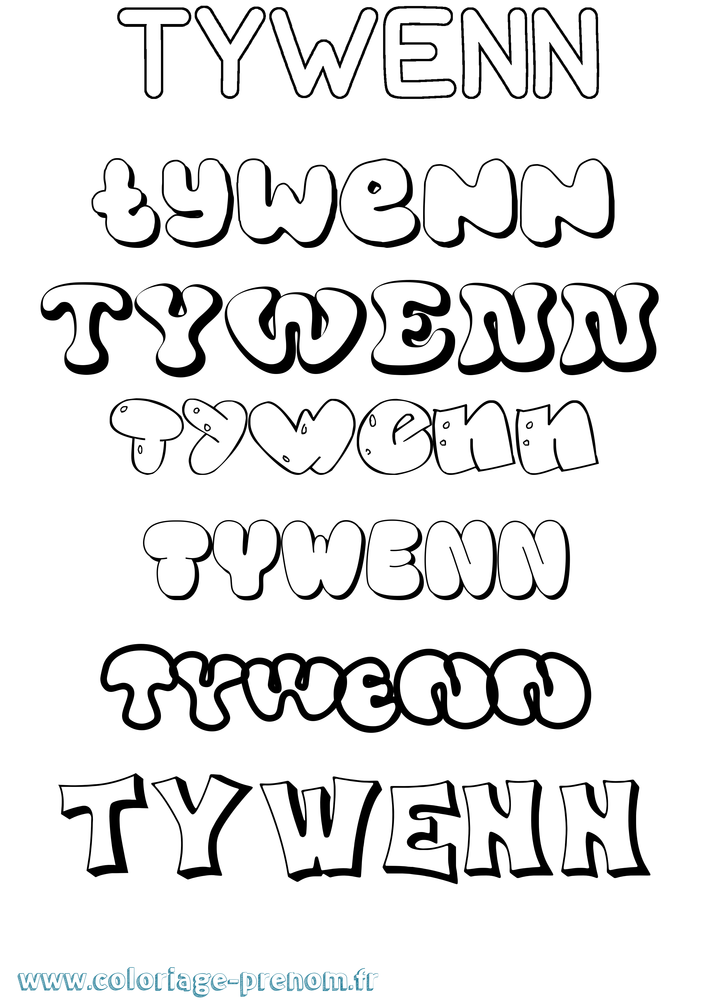Coloriage Tywenn Bubble Coloriage prénom Tywenn Bubble