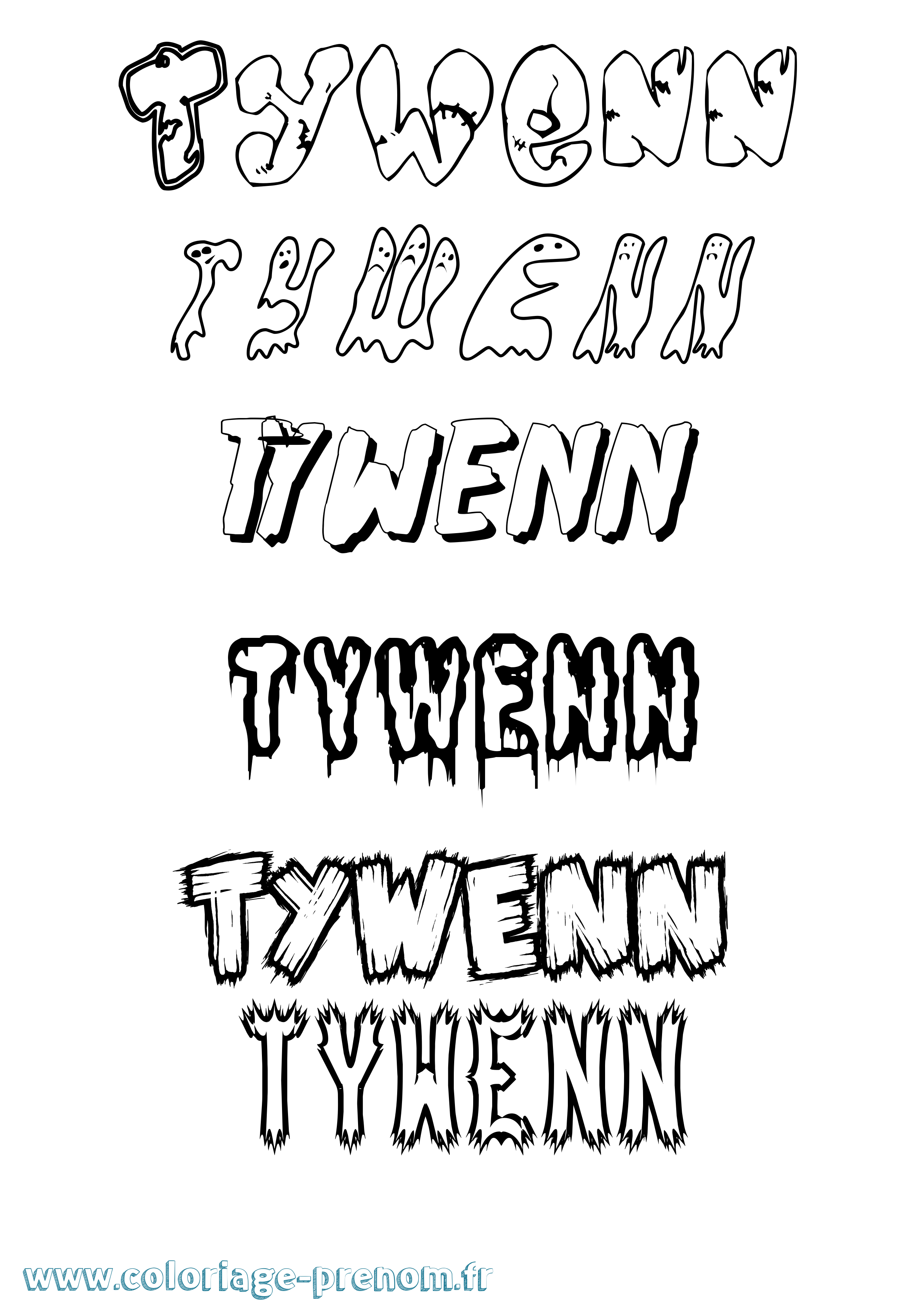 Coloriage Tywenn Frisson Coloriage prénom Tywenn Frisson
