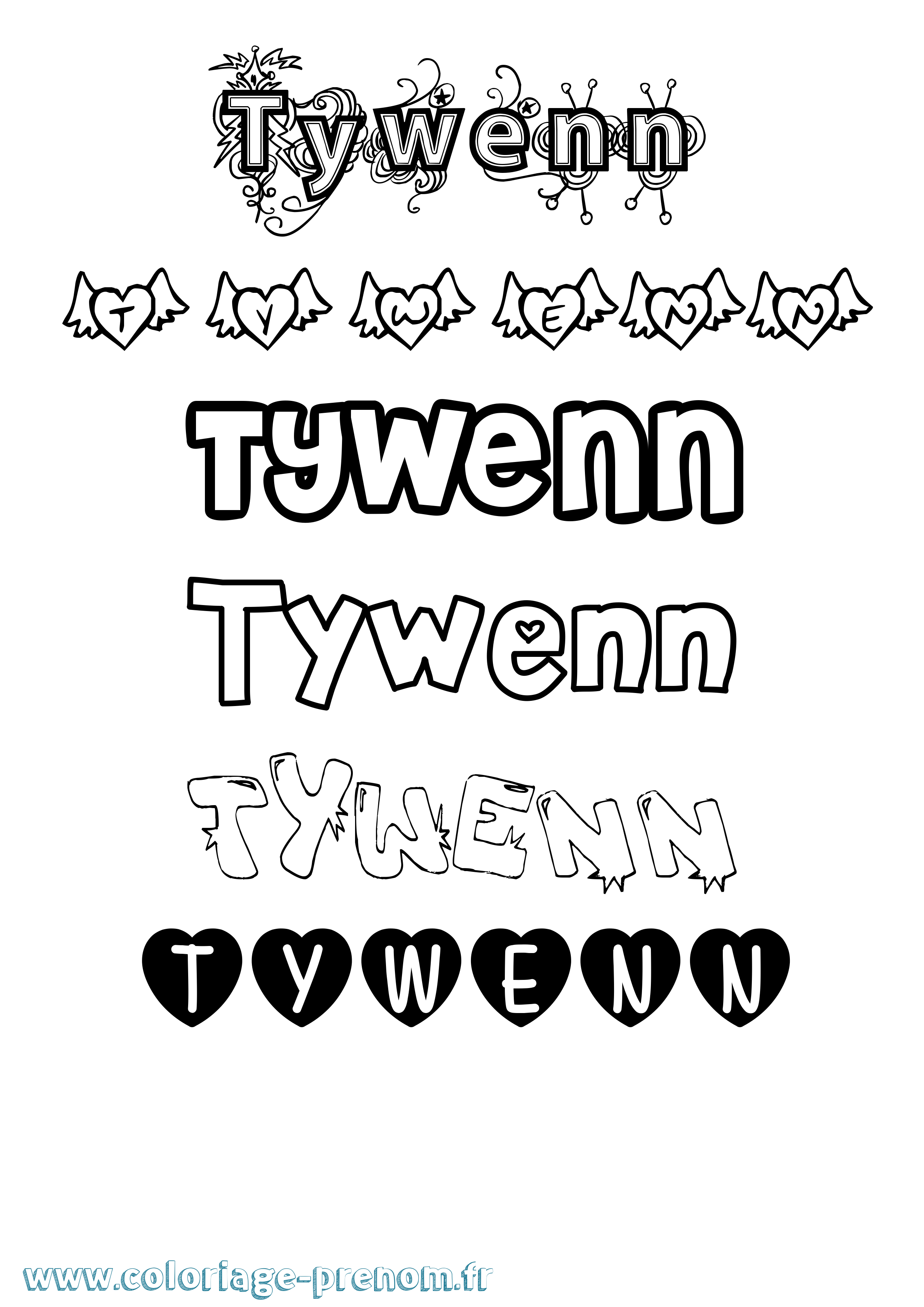 Coloriage Tywenn Girly Coloriage prénom Tywenn Girly