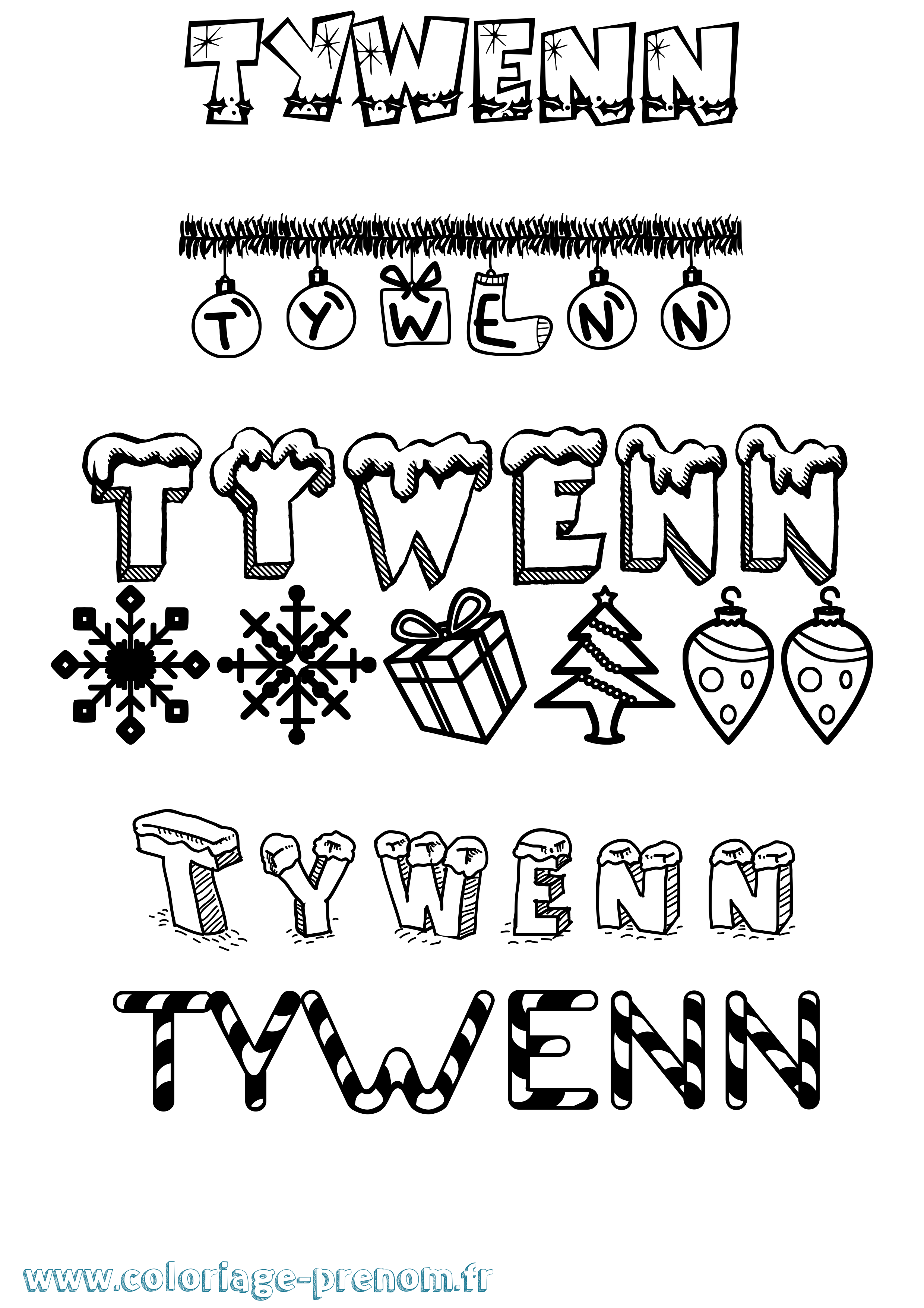 Coloriage Tywenn Noël Coloriage prénom Tywenn Noël