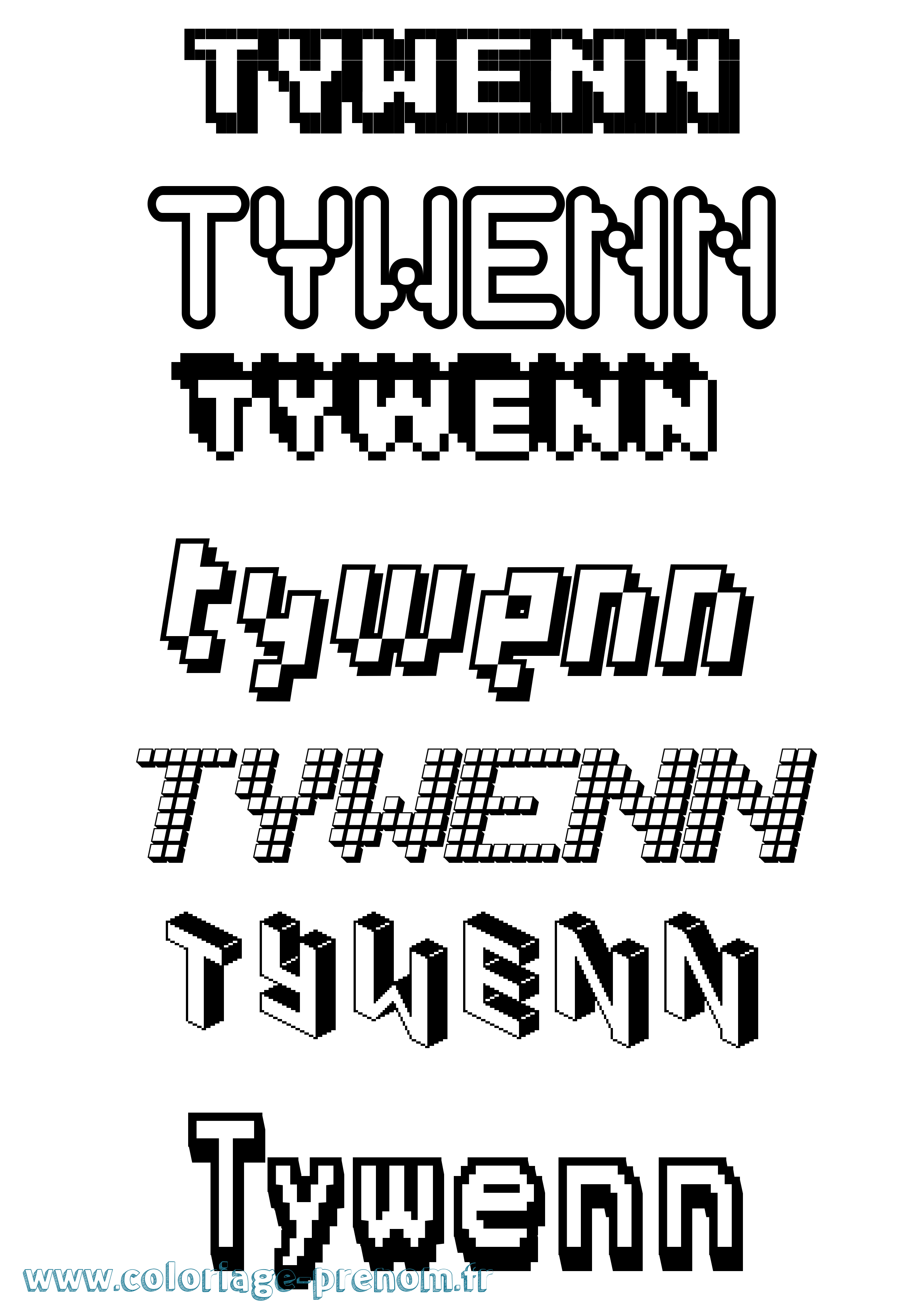 Coloriage Tywenn Pixel Coloriage prénom Tywenn Pixel