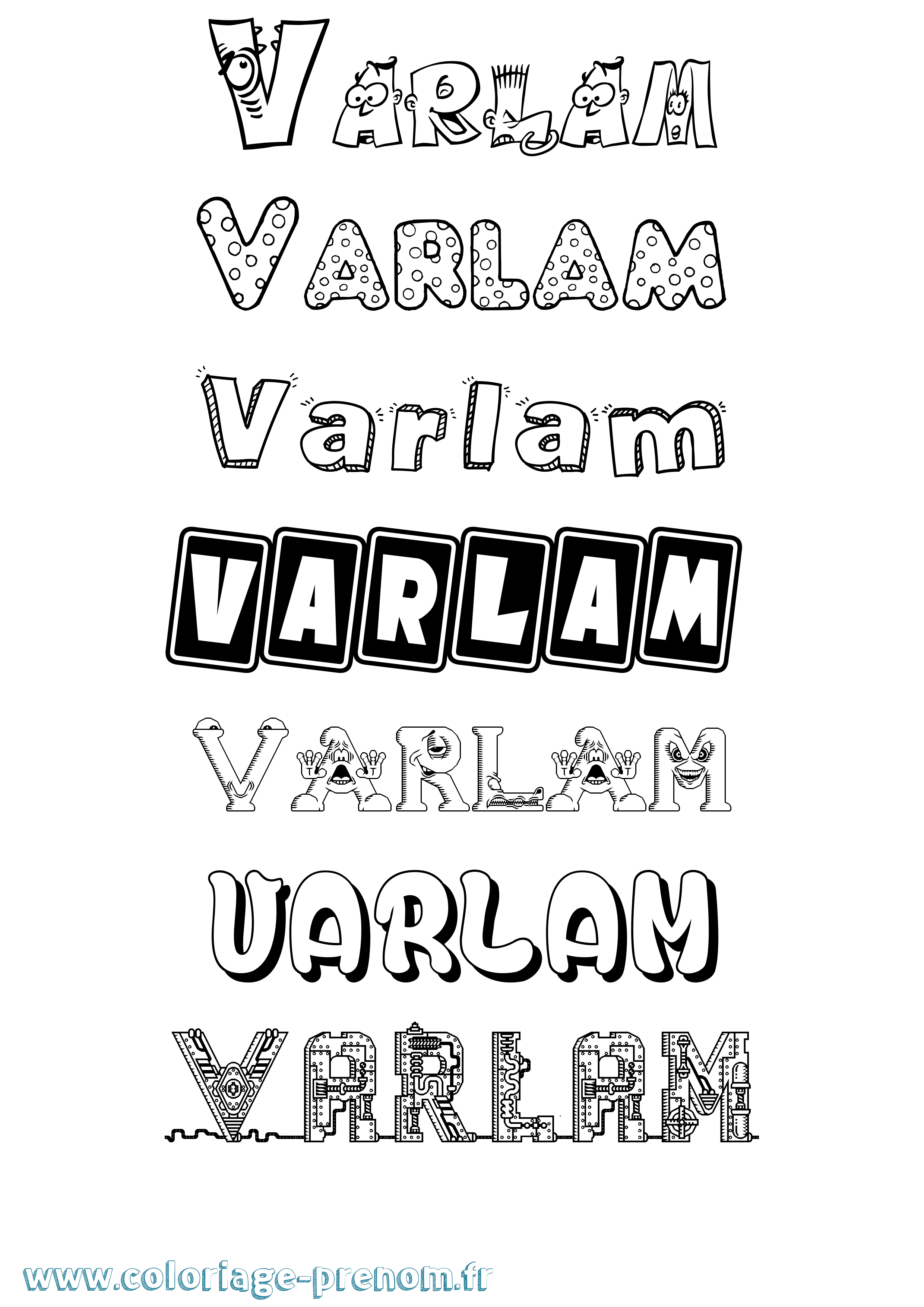 Coloriage Varlam Fun Coloriage prénom Varlam Fun