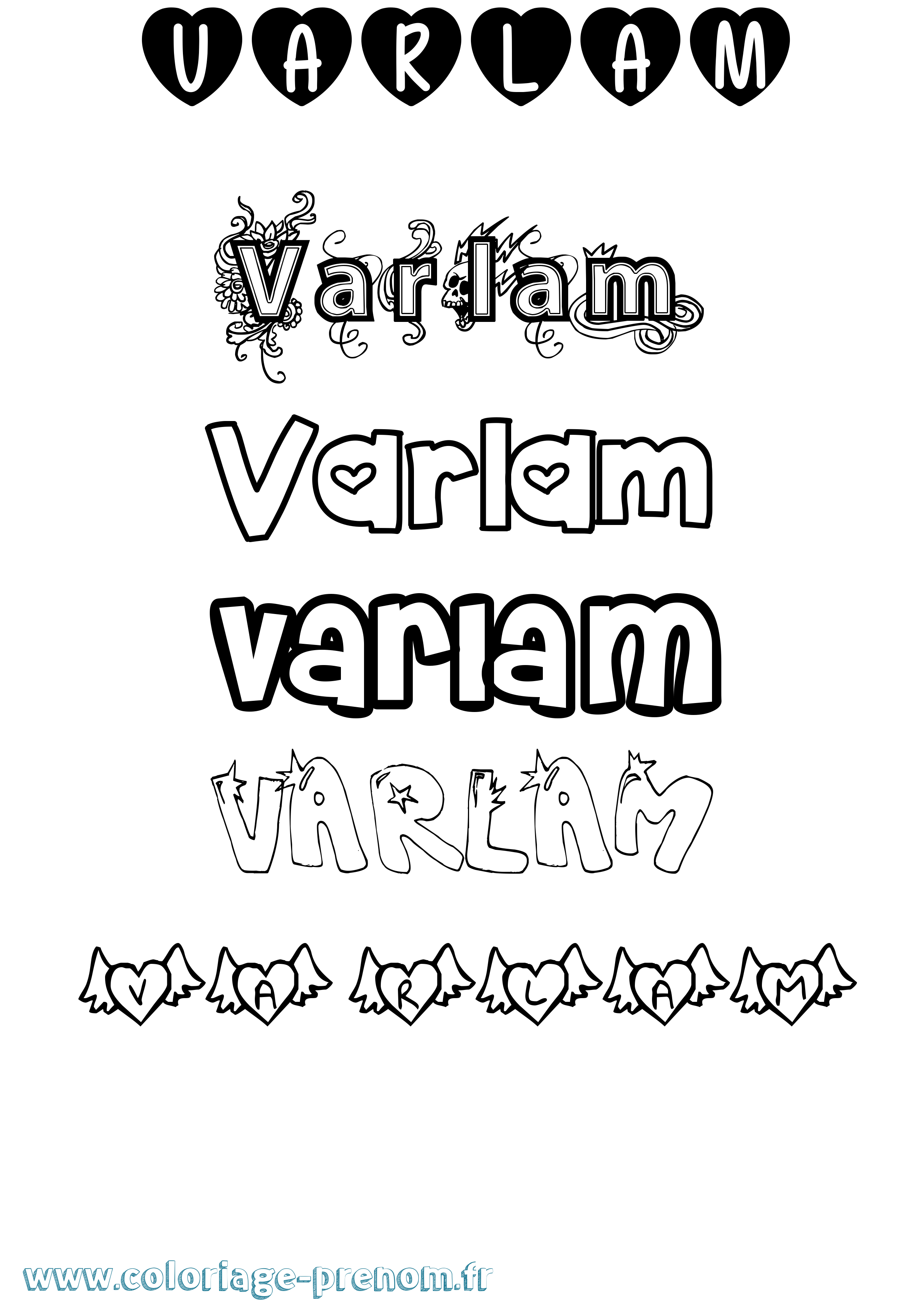 Coloriage Varlam Girly Coloriage prénom Varlam Girly