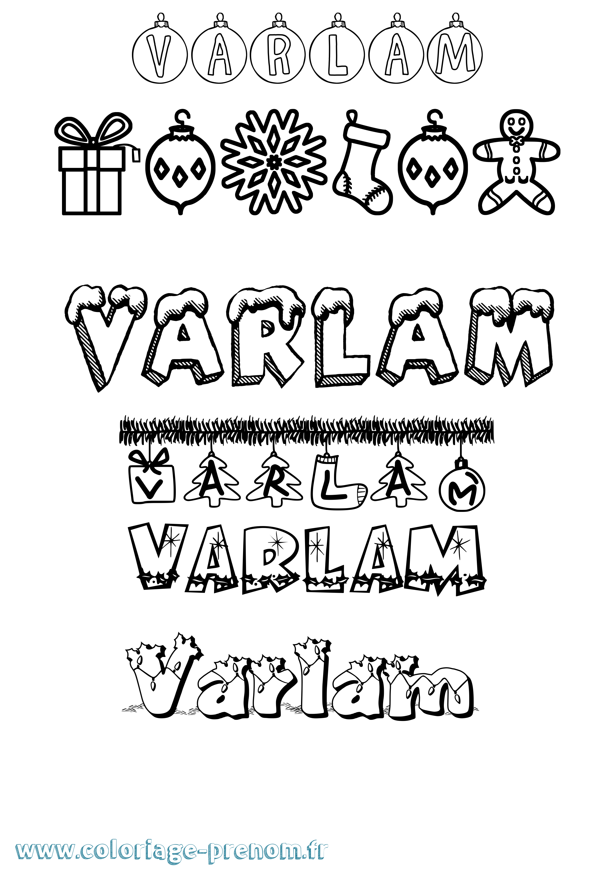 Coloriage Varlam Noël Coloriage prénom Varlam Noël