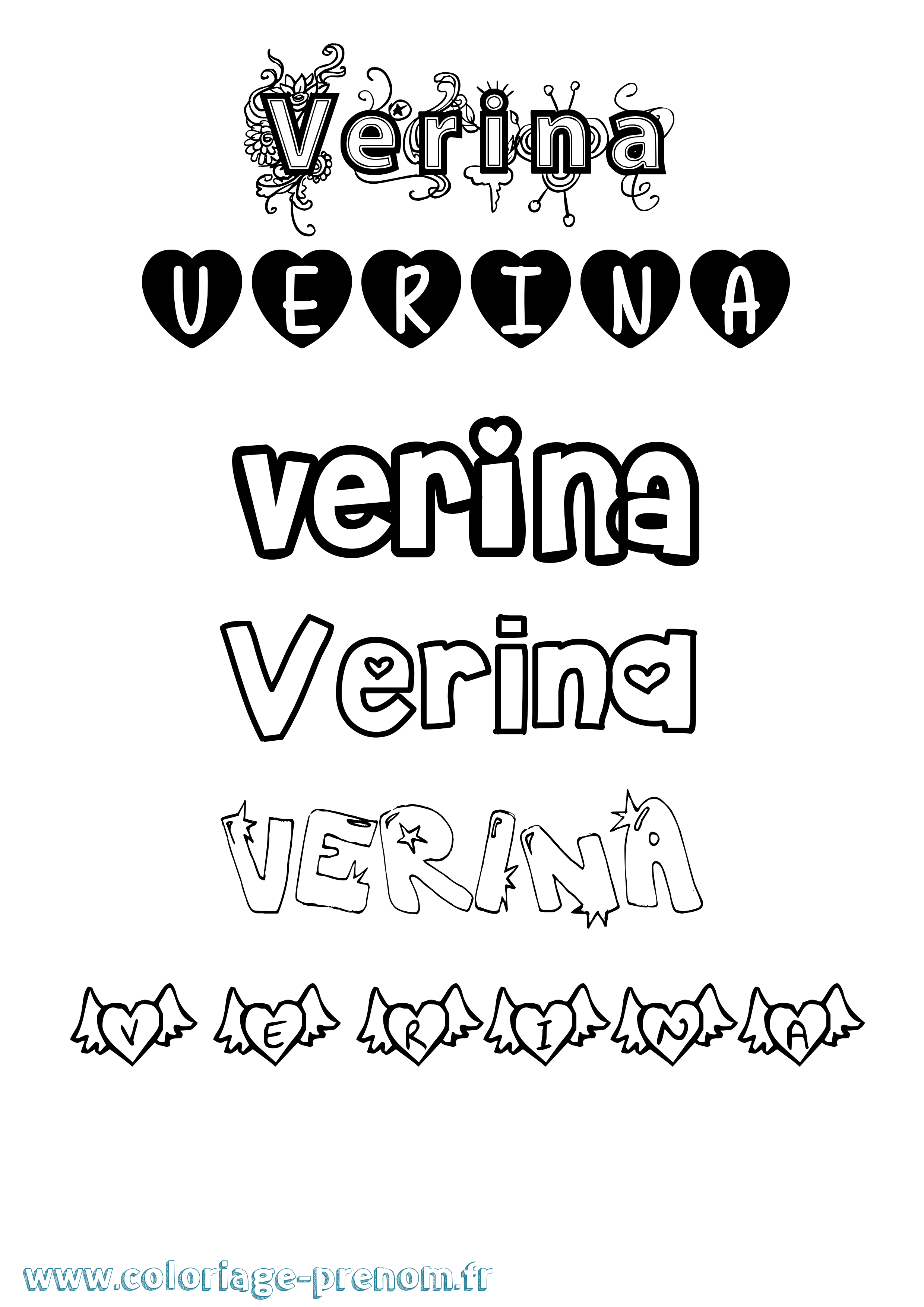 Coloriage Verina Girly Coloriage prénom Verina Girly