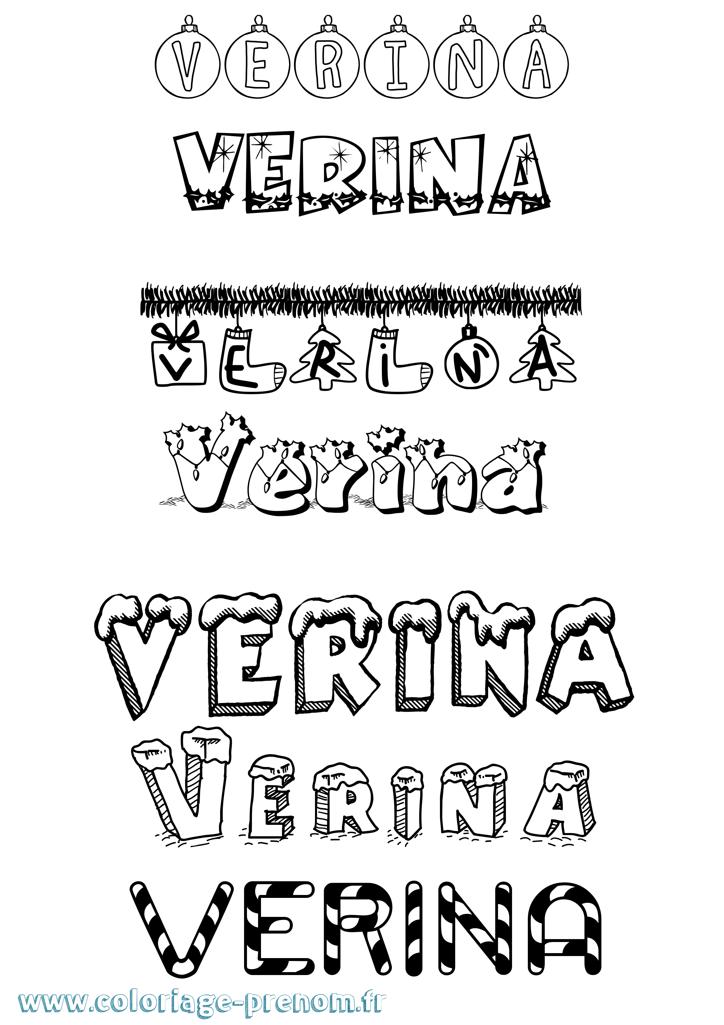 Coloriage Verina Noël Coloriage prénom Verina Noël