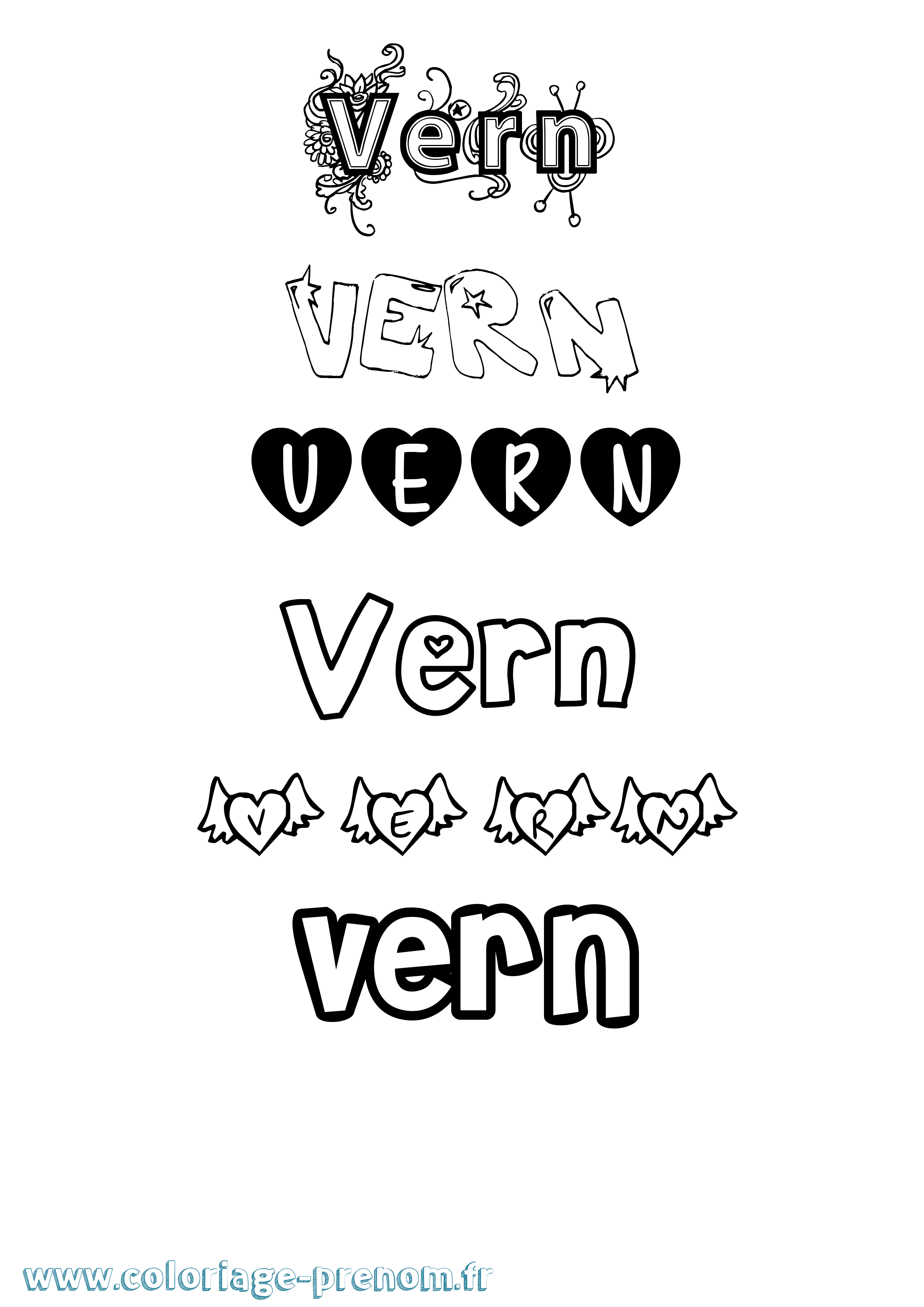 Coloriage Vern Girly Coloriage prénom Vern Girly
