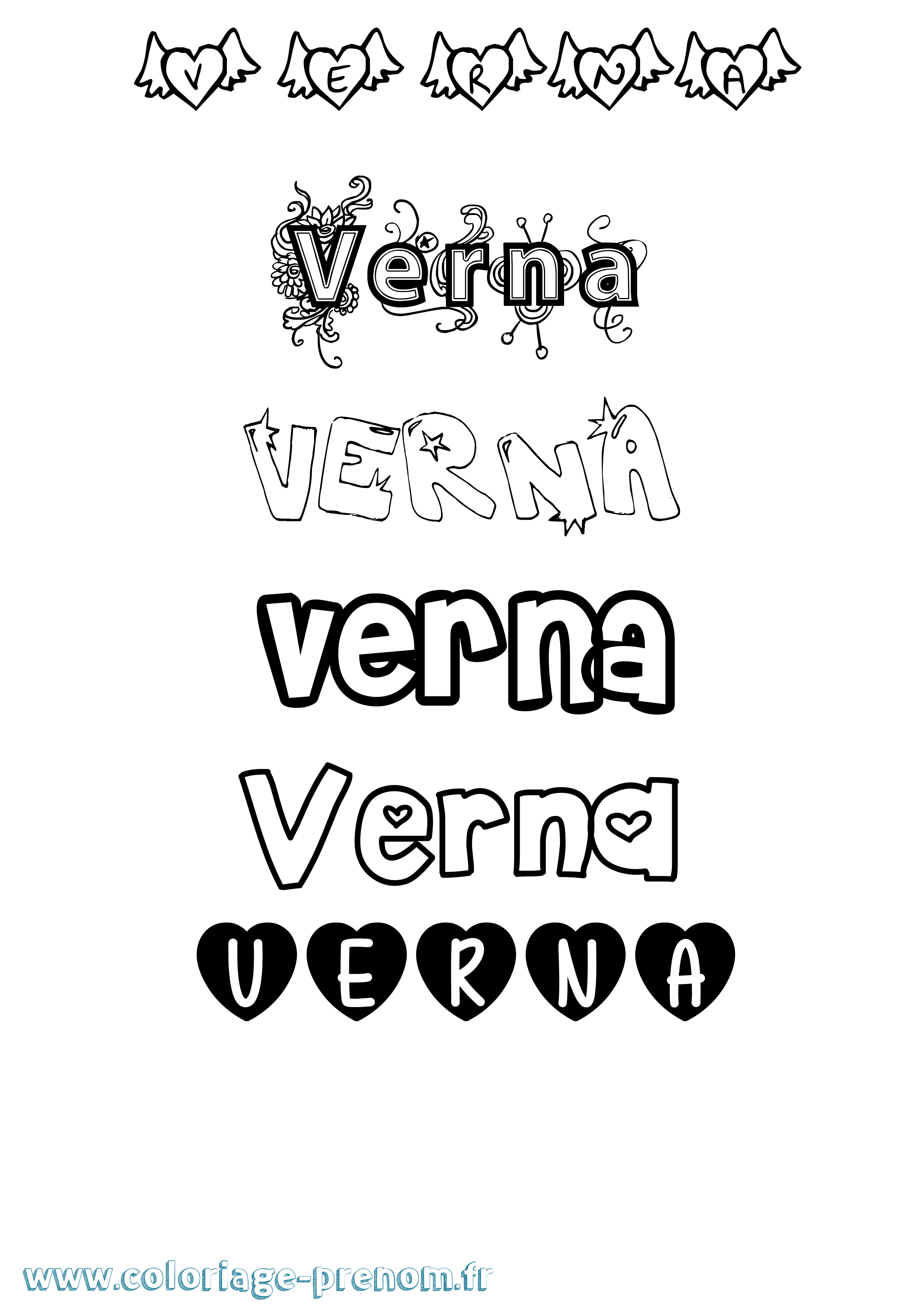 Coloriage Verna Girly Coloriage prénom Verna Girly