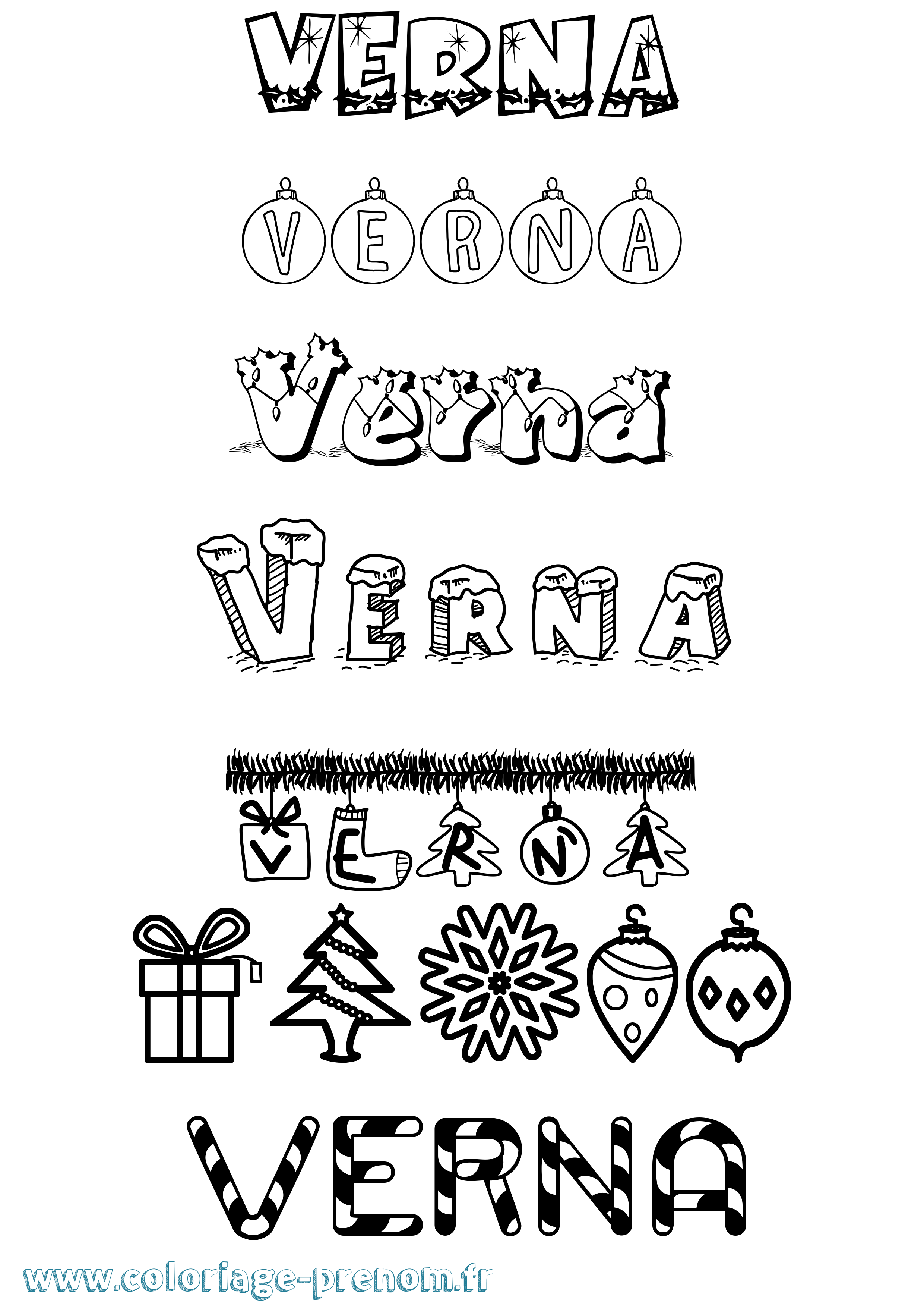Coloriage Verna Noël Coloriage prénom Verna Noël