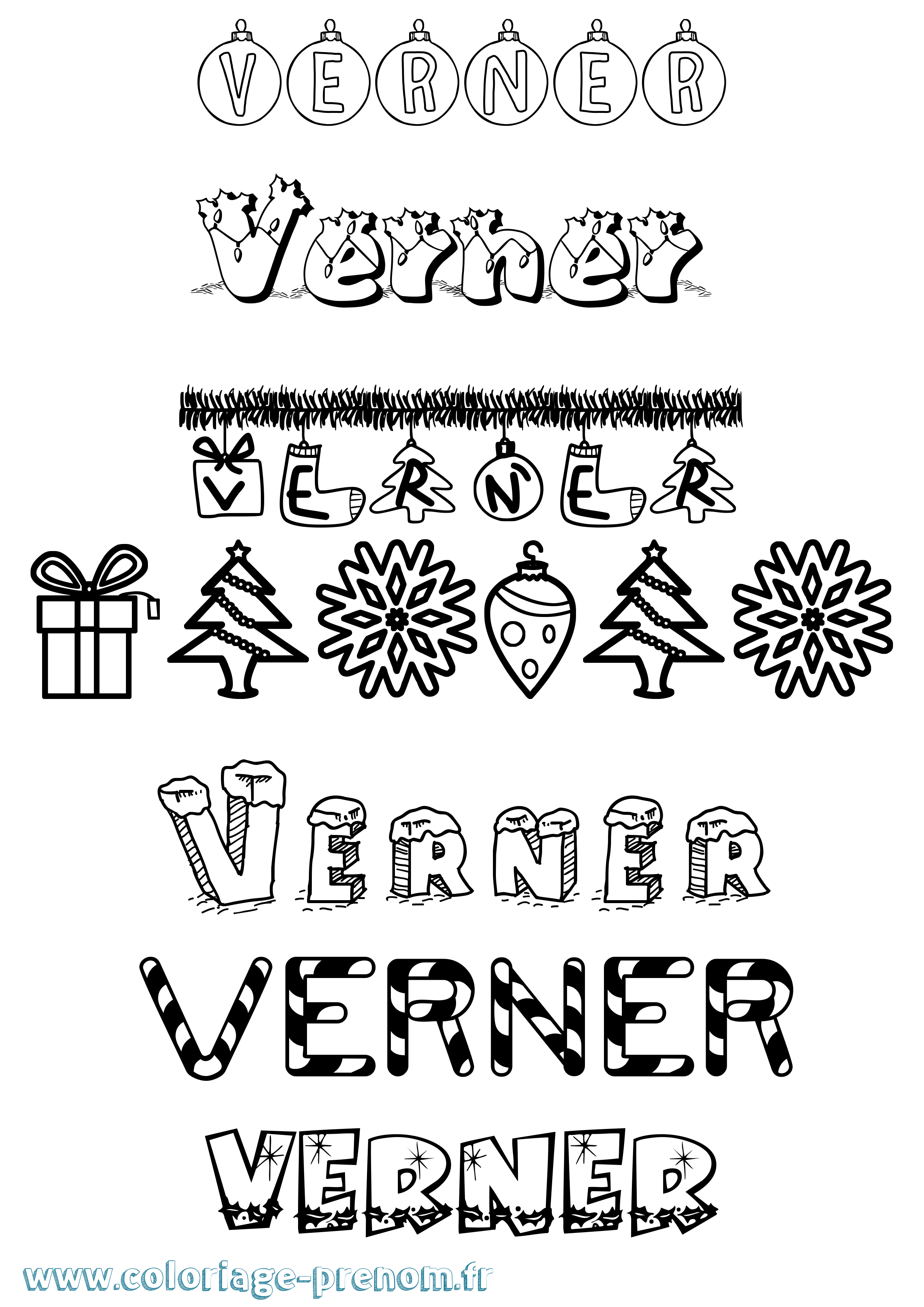 Coloriage Verner Noël Coloriage prénom Verner Noël