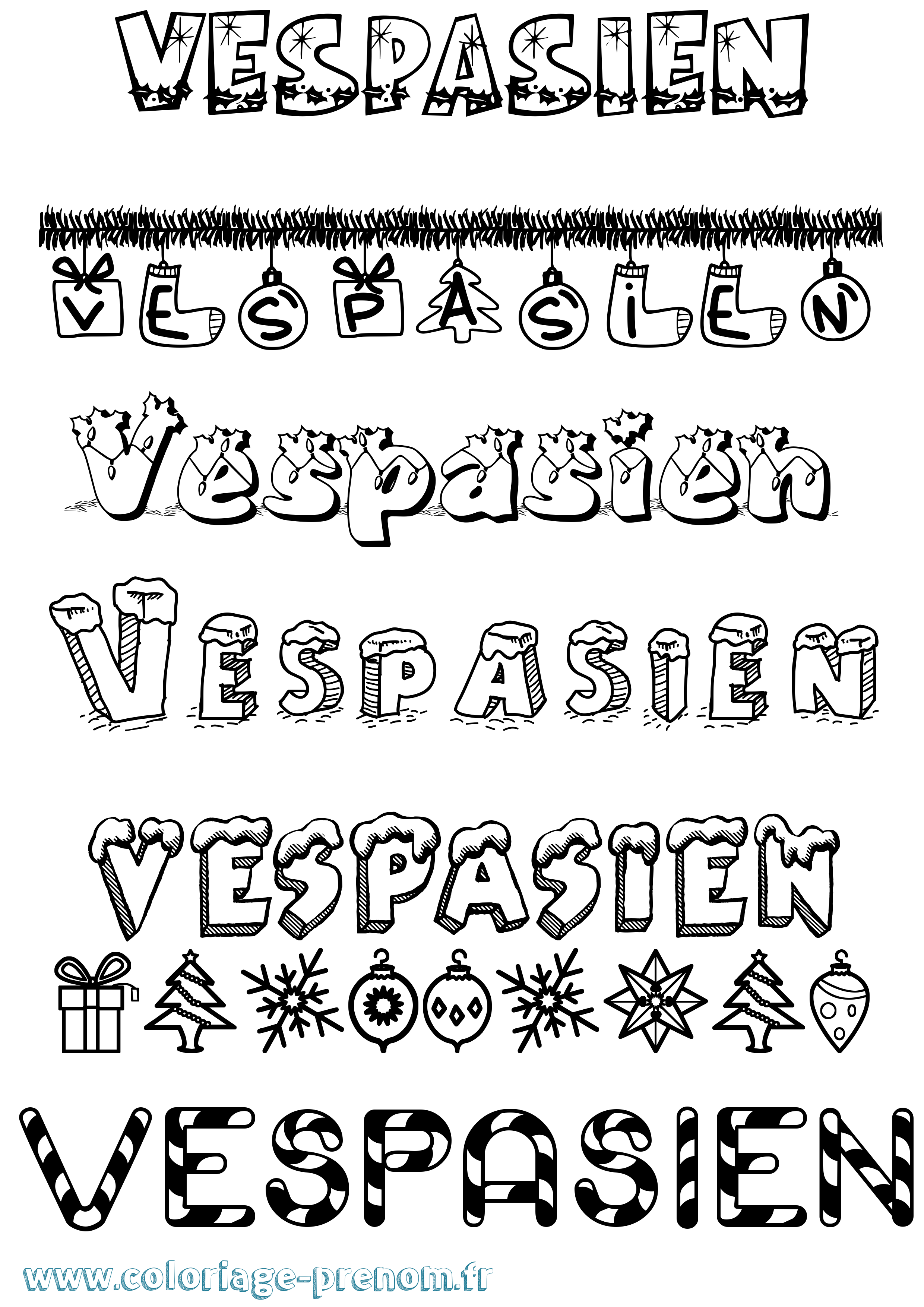 Coloriage Vespasien Noël Coloriage prénom Vespasien Noël