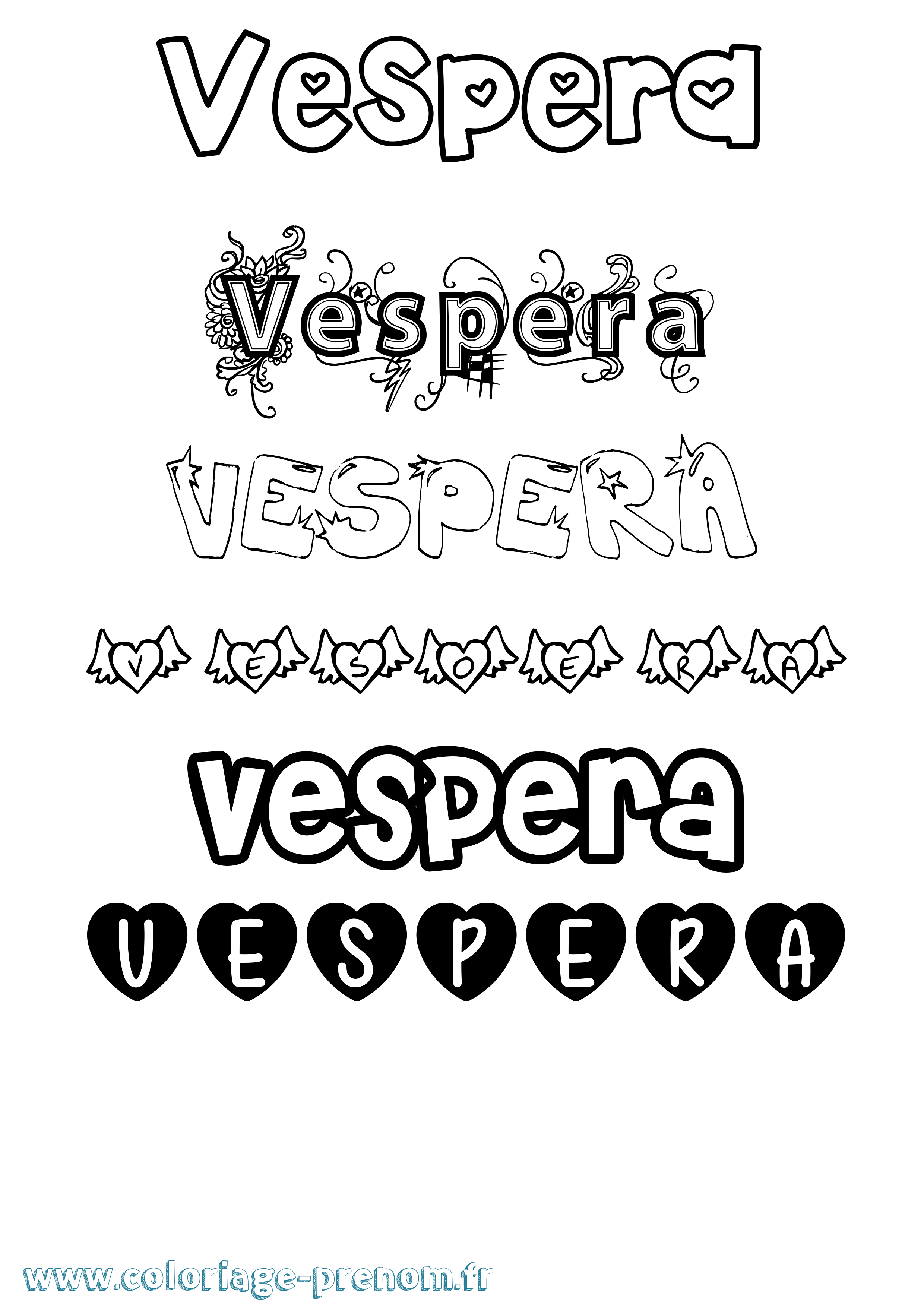 Coloriage Vespera Girly Coloriage prénom Vespera Girly