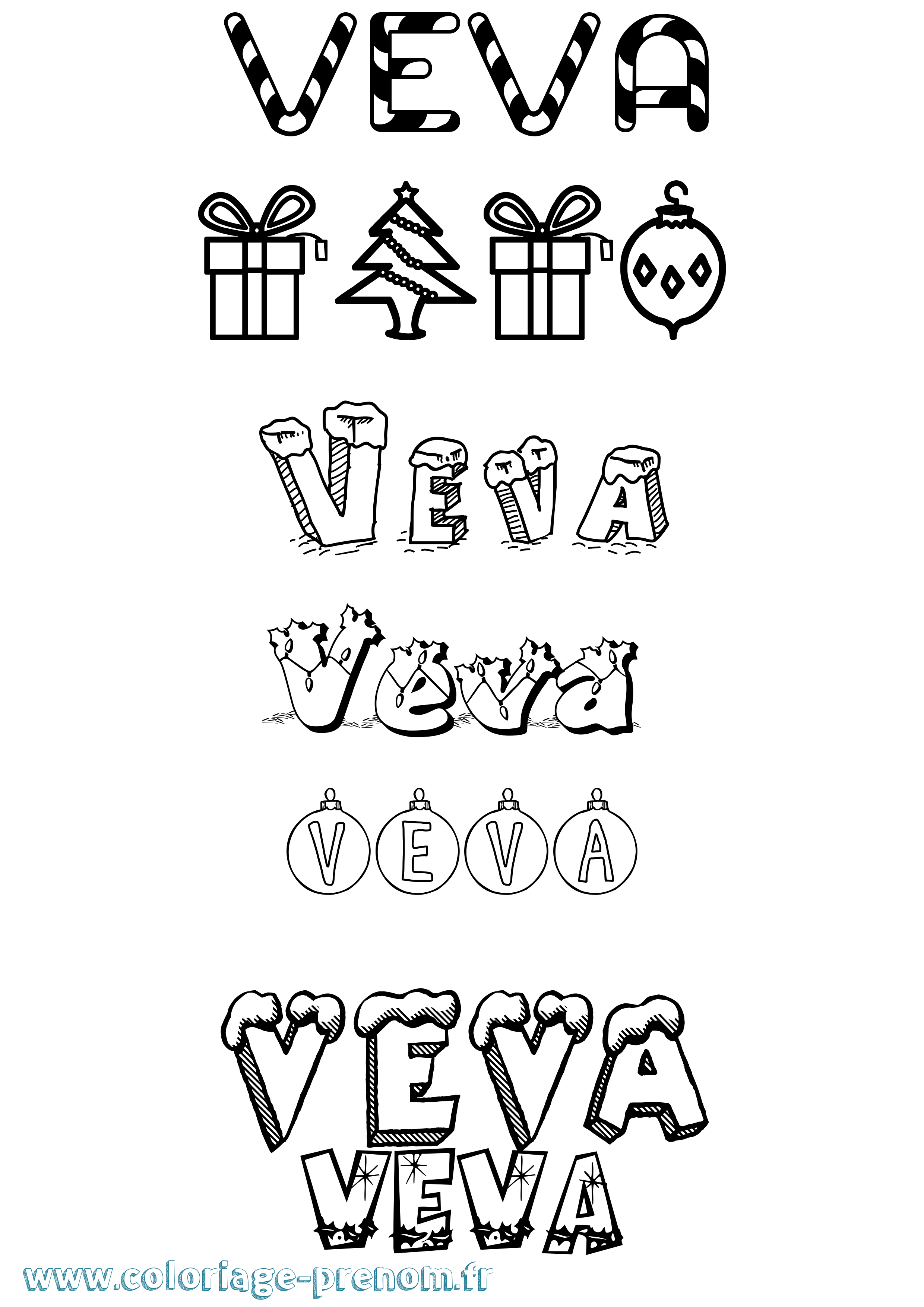 Coloriage Veva Noël Coloriage prénom Veva Noël