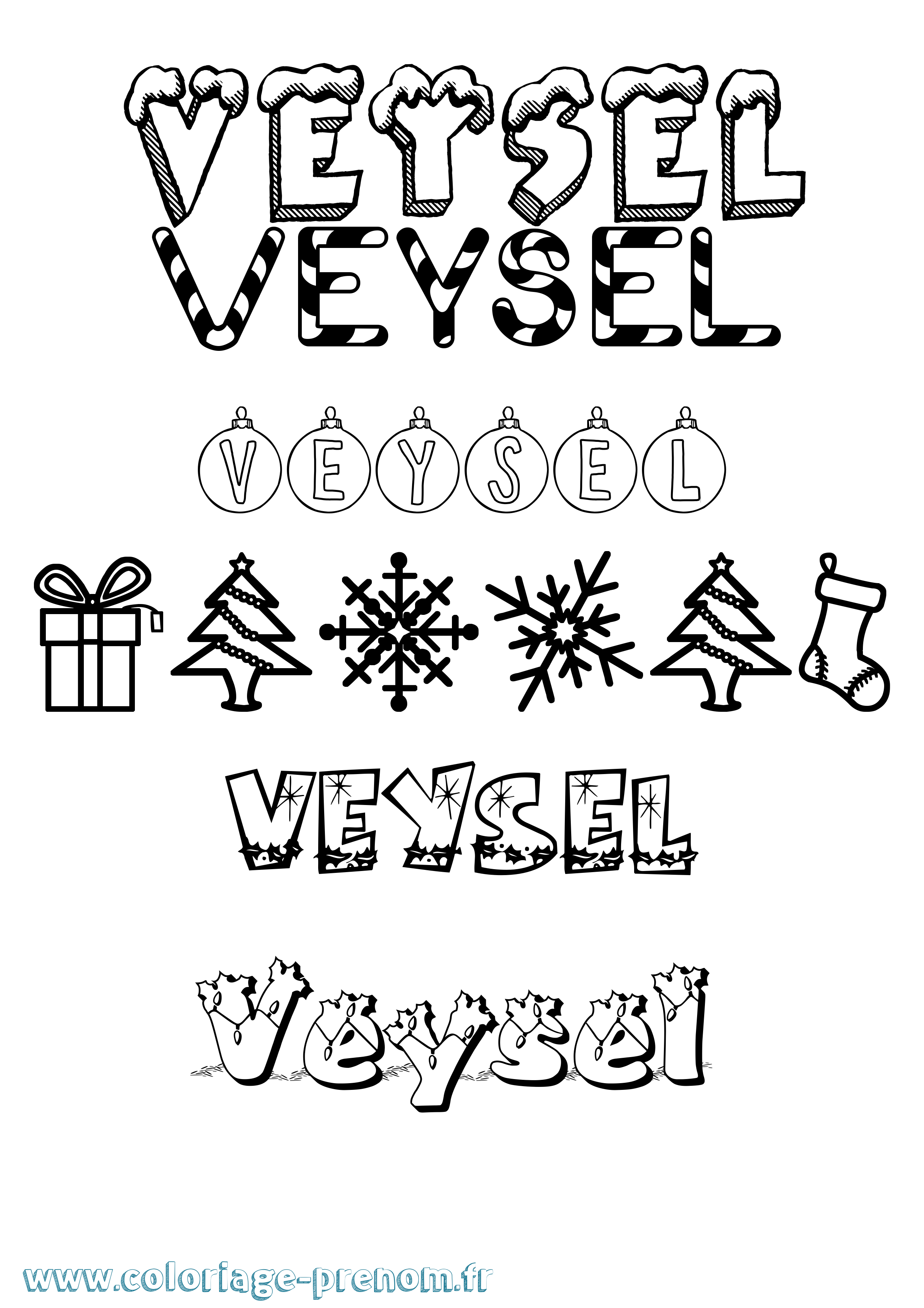 Coloriage Veysel Noël Coloriage prénom Veysel Noël