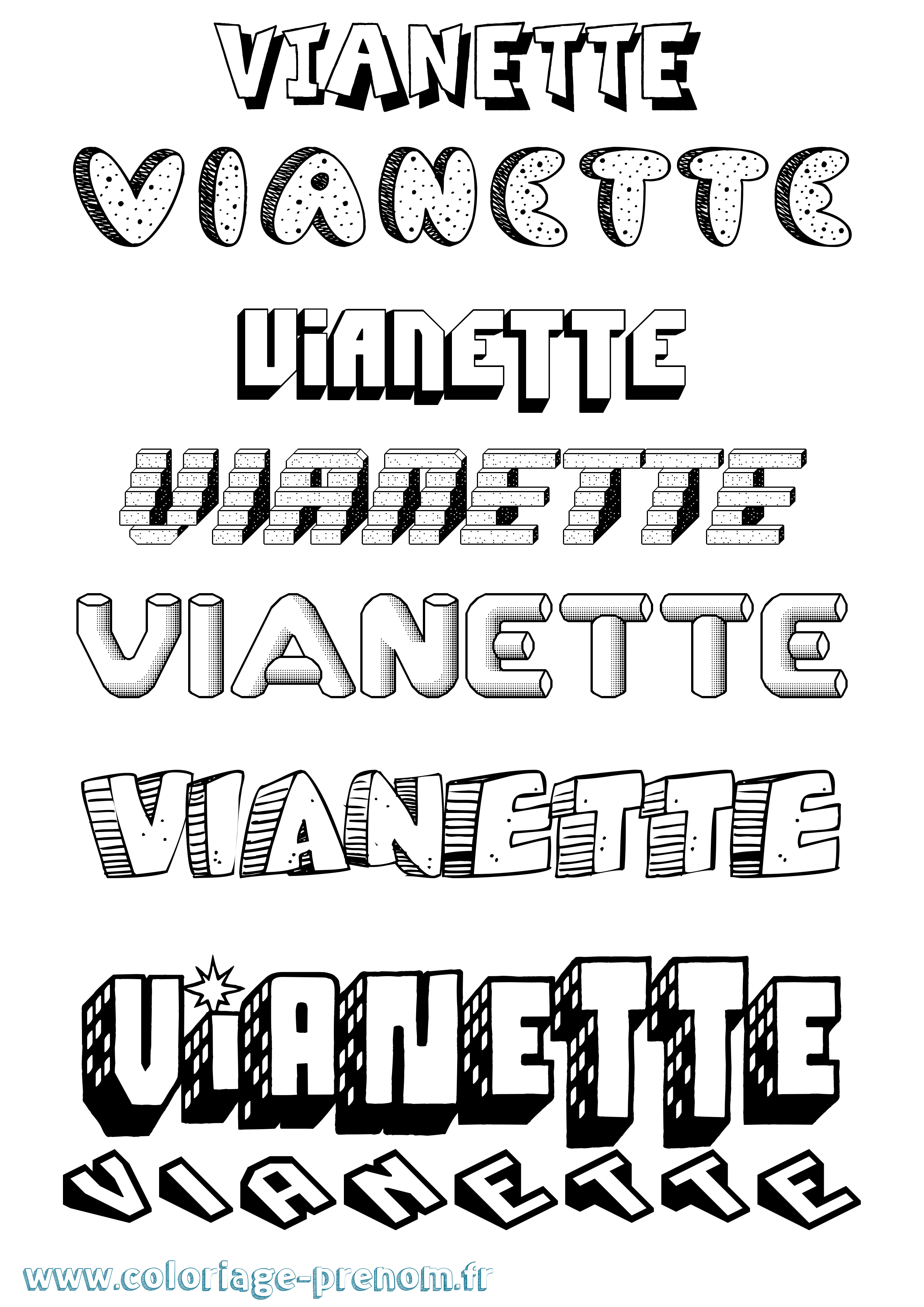 Coloriage Vianette Effet 3D Coloriage prénom Vianette Effet 3D