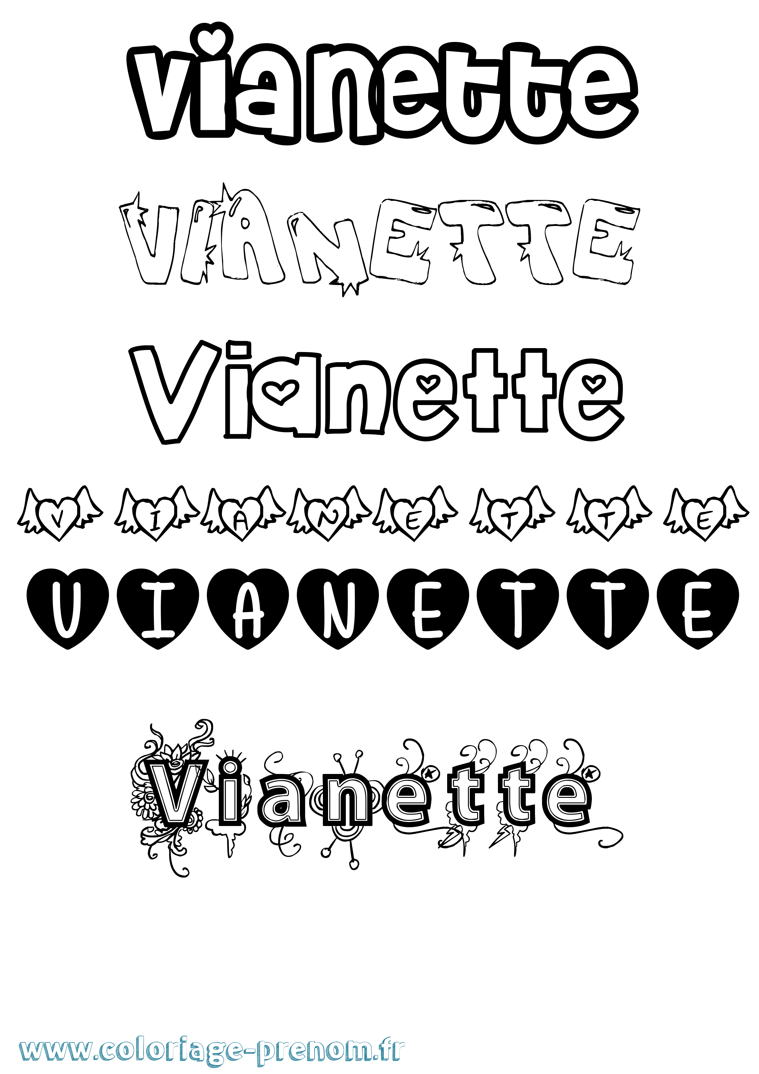 Coloriage Vianette Girly Coloriage prénom Vianette Girly