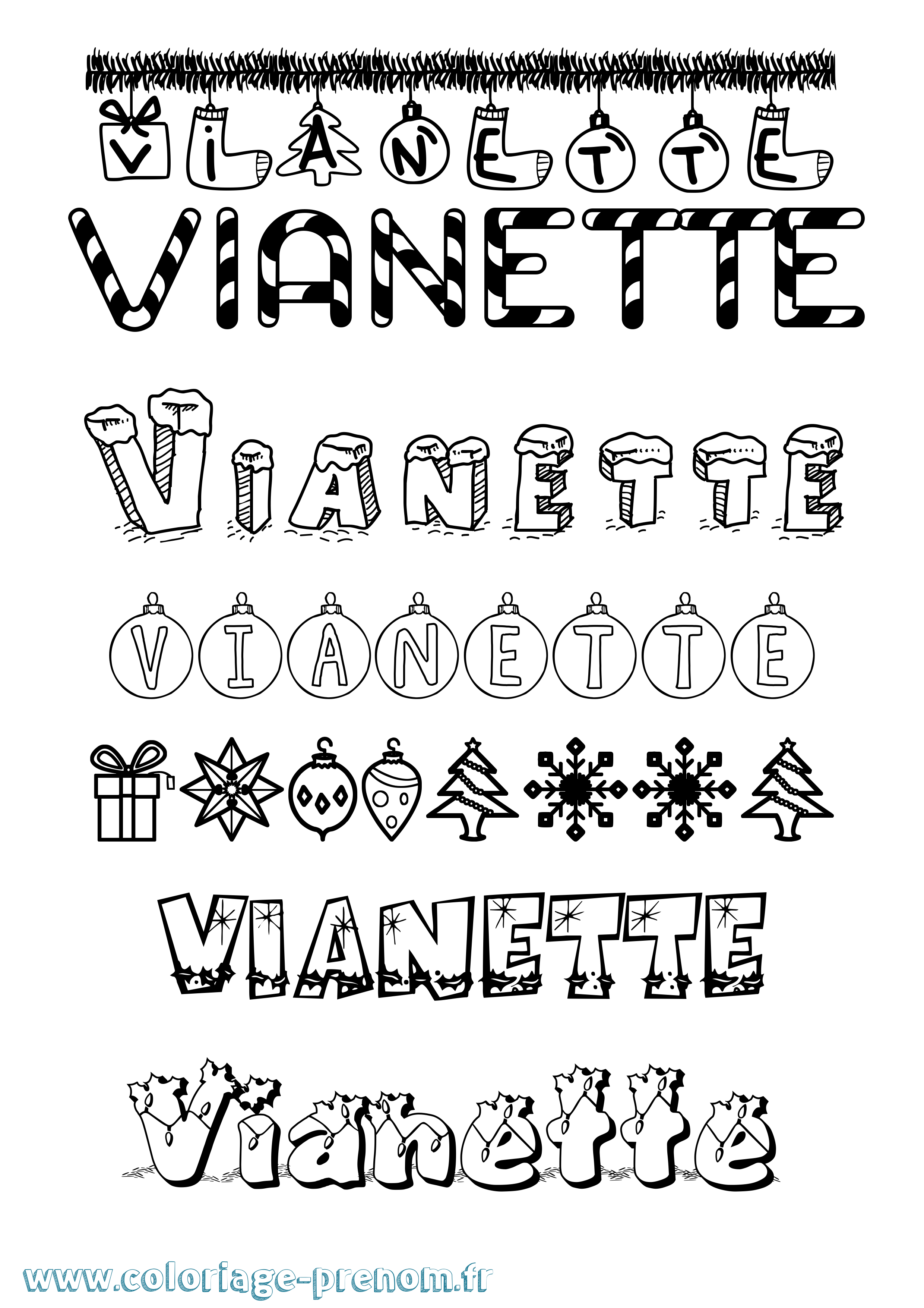 Coloriage Vianette Noël Coloriage prénom Vianette Noël