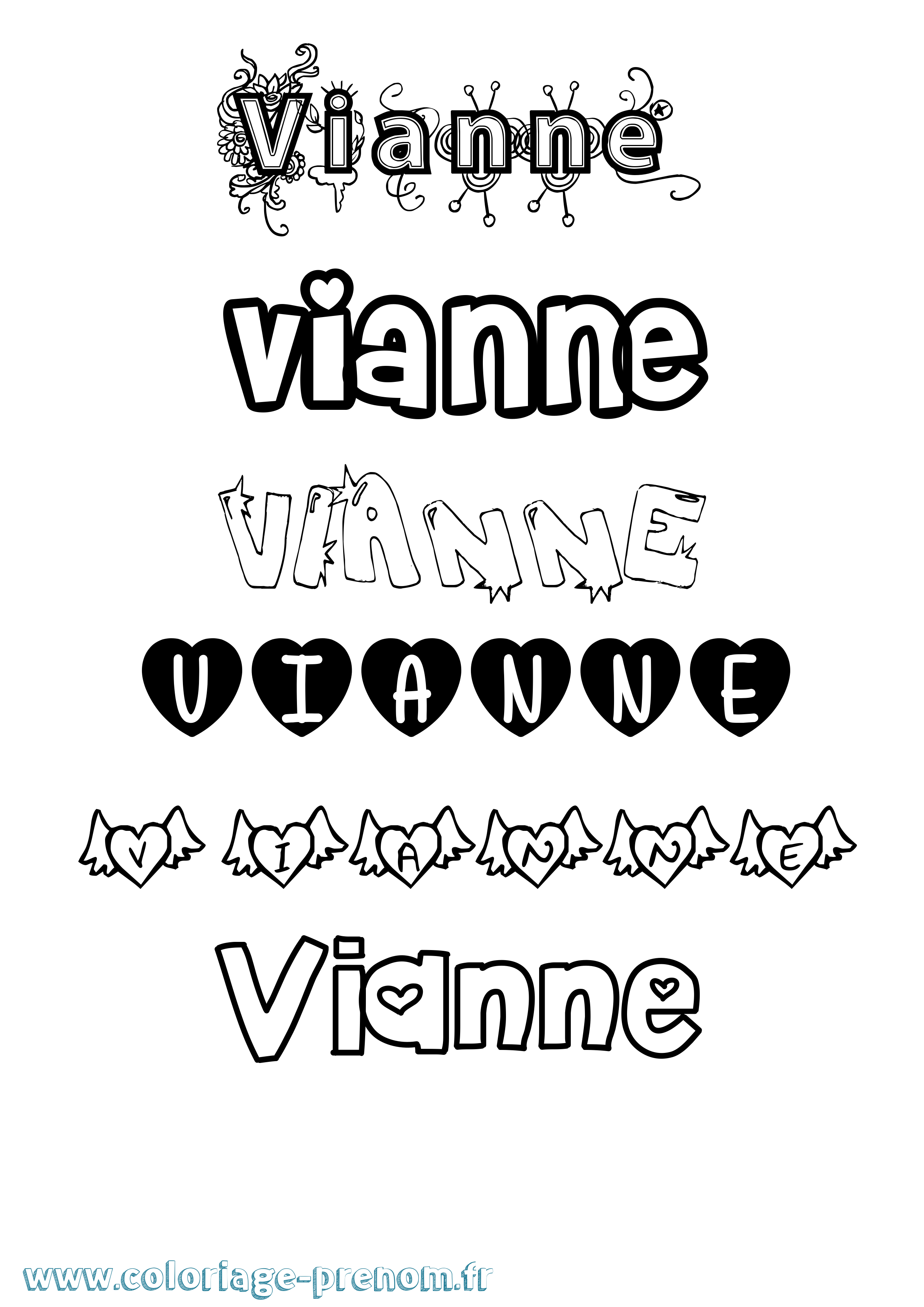 Coloriage Vianne Girly Coloriage prénom Vianne Girly
