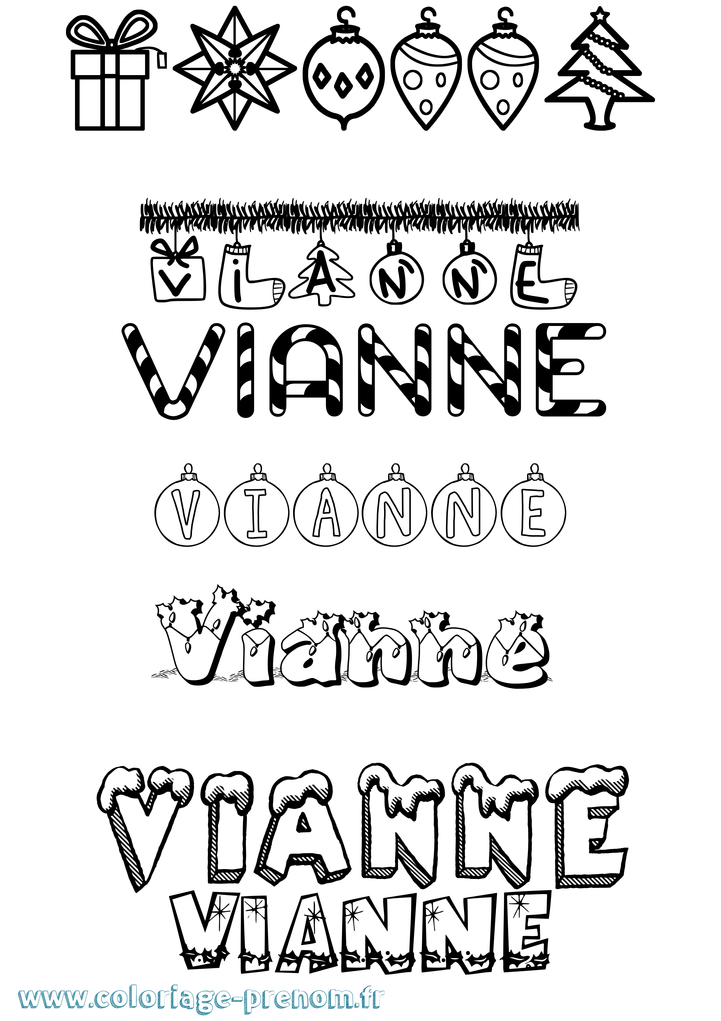 Coloriage Vianne Noël Coloriage prénom Vianne Noël