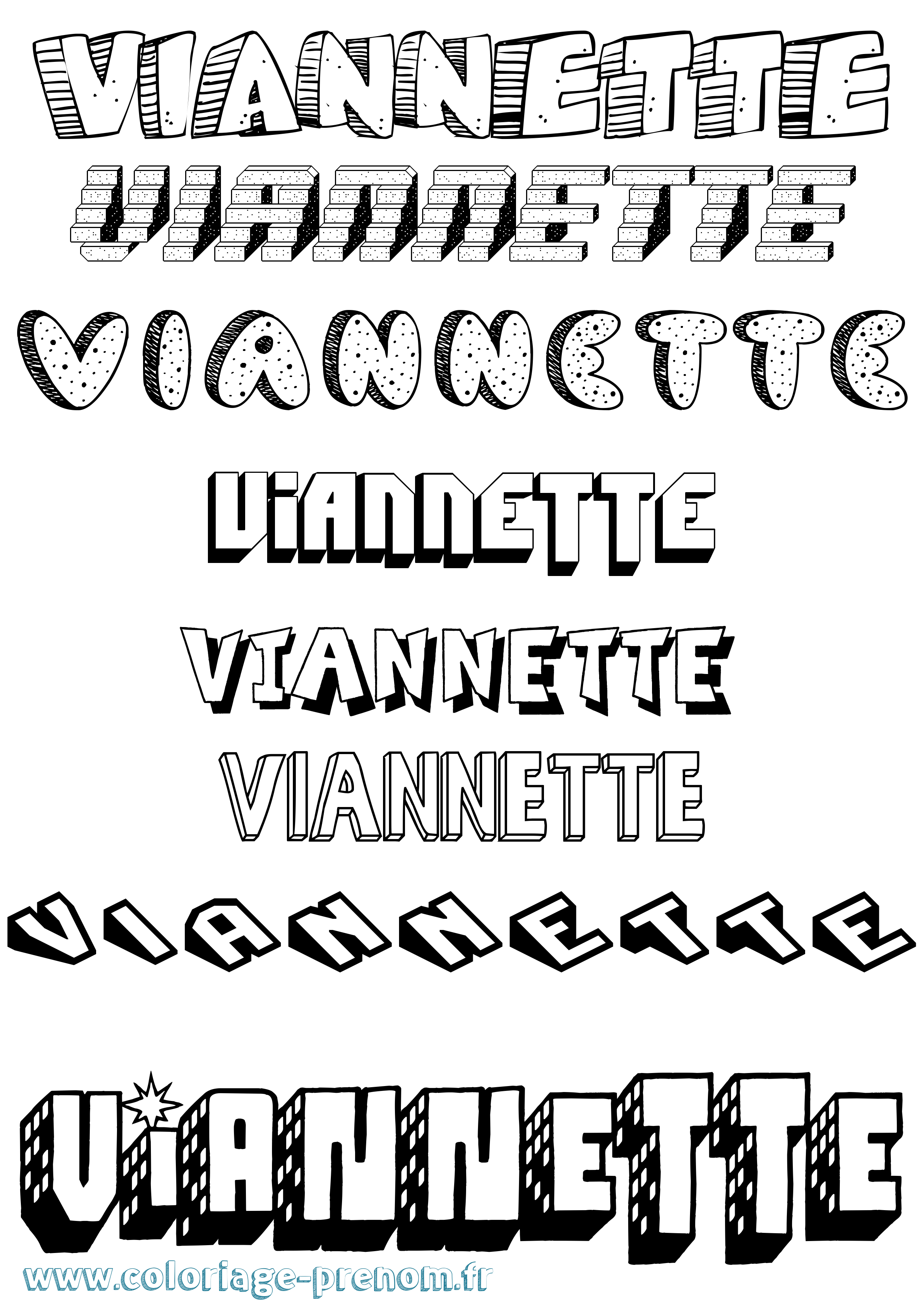 Coloriage Viannette Effet 3D Coloriage prénom Viannette Effet 3D