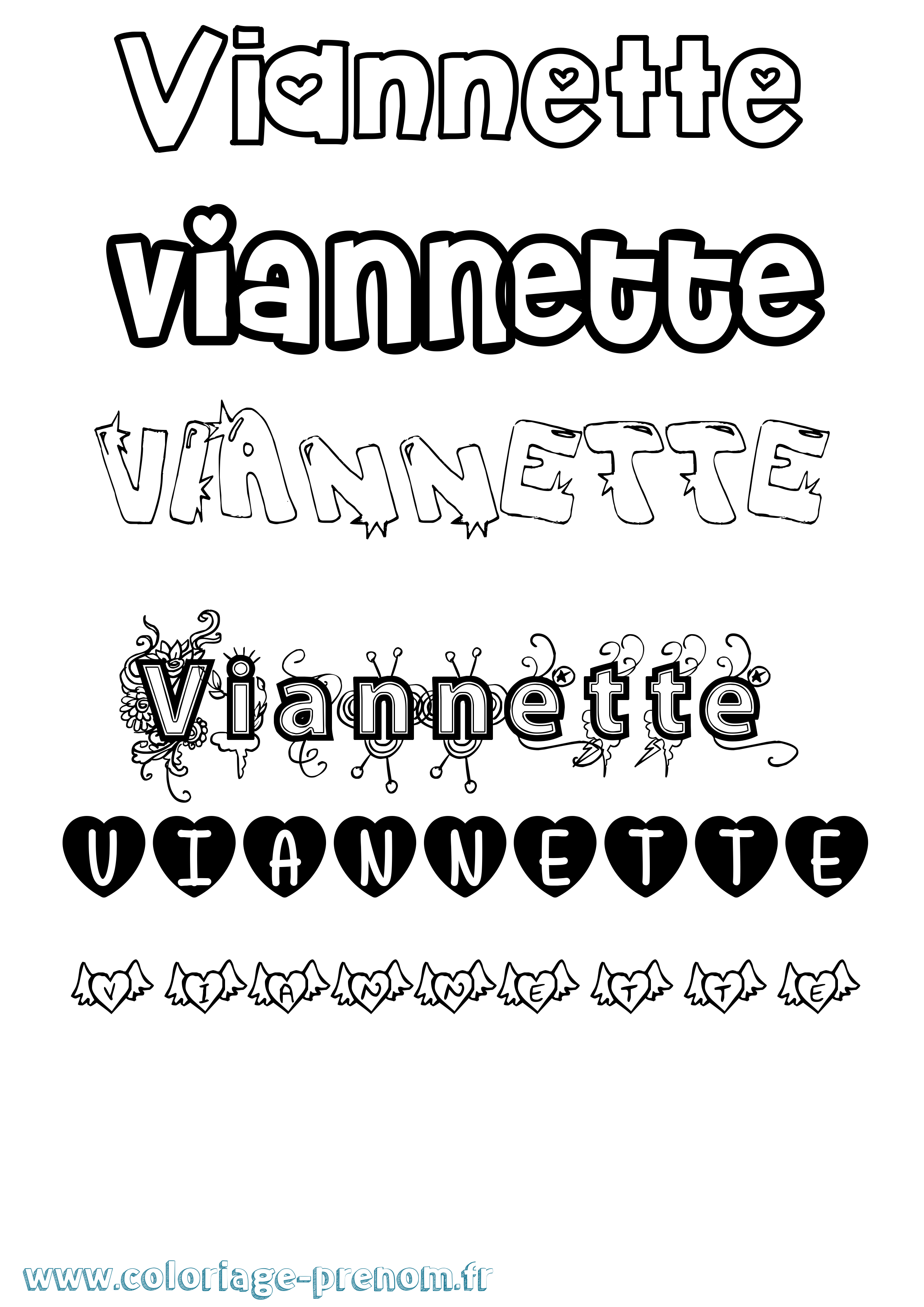 Coloriage Viannette Girly Coloriage prénom Viannette Girly
