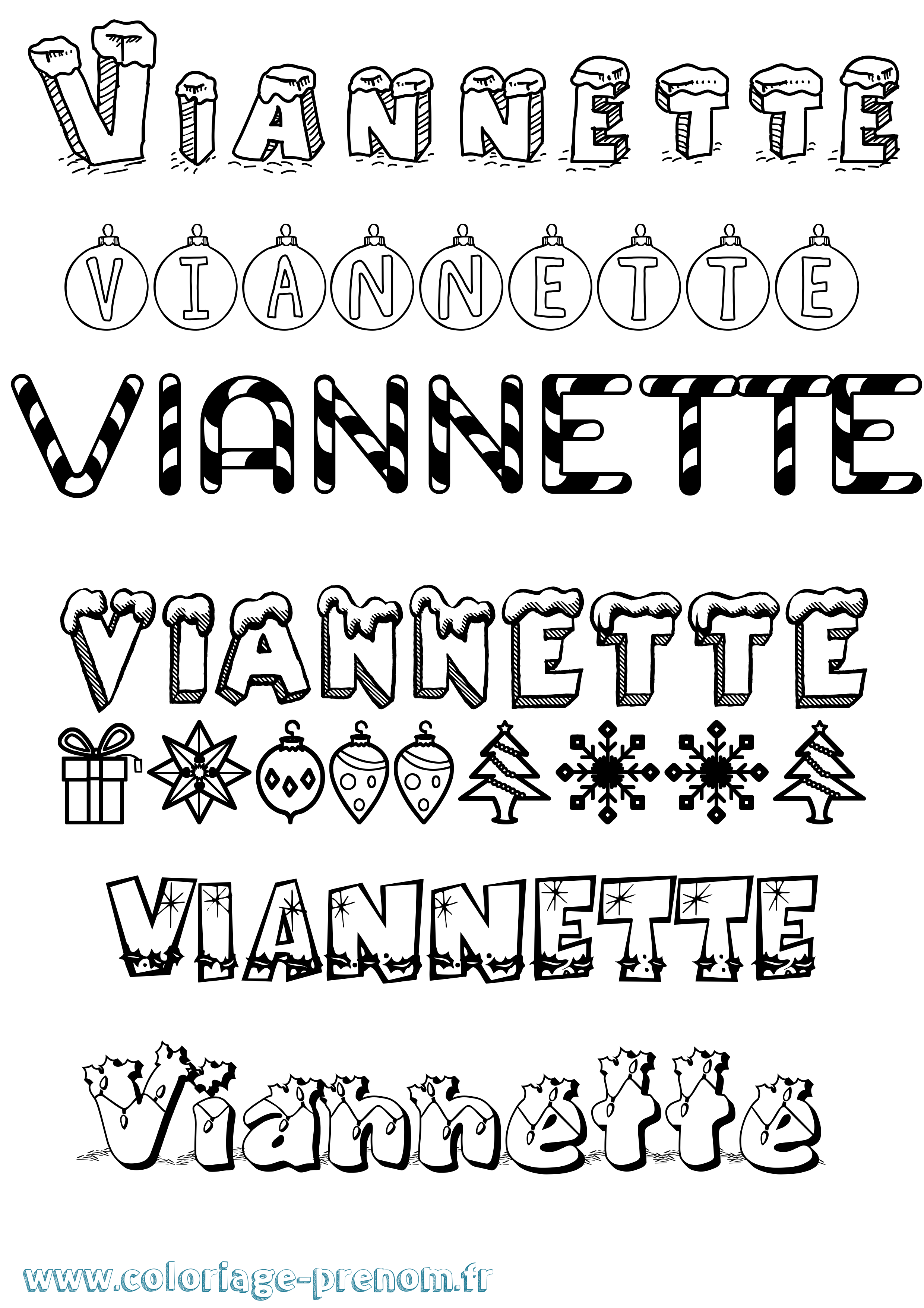 Coloriage Viannette Noël Coloriage prénom Viannette Noël