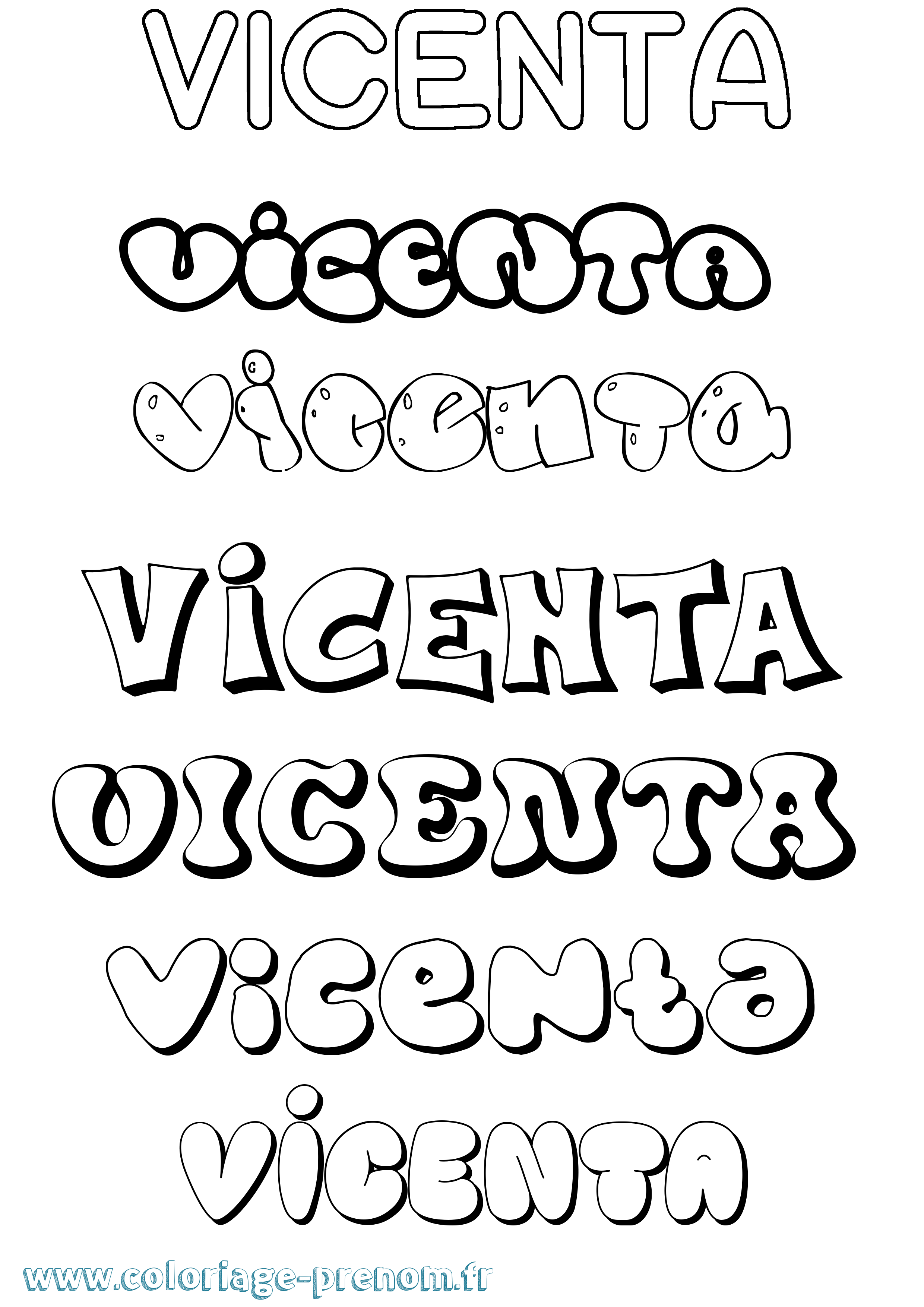Coloriage Vicenta Bubble Coloriage prénom Vicenta Bubble