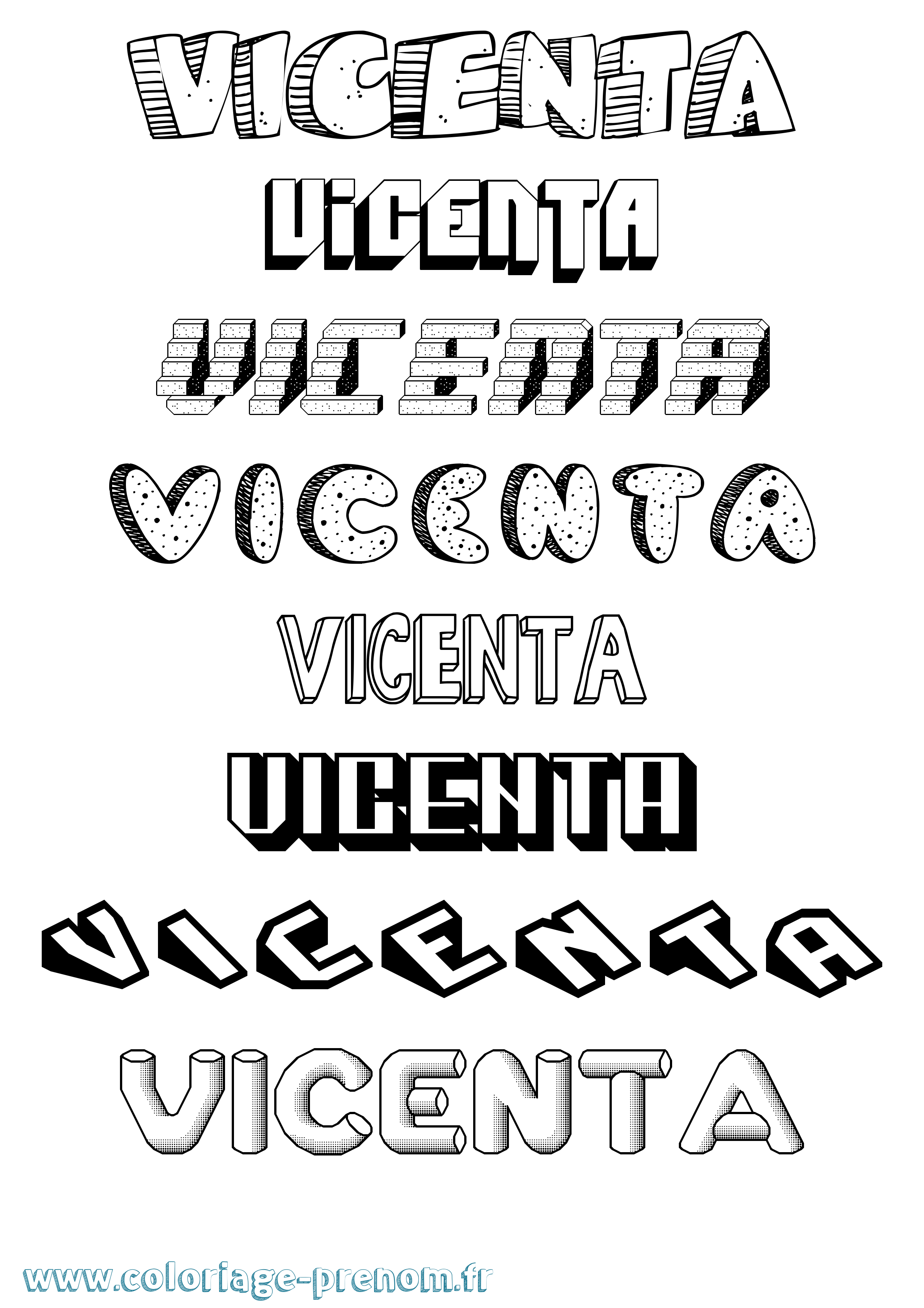 Coloriage Vicenta Effet 3D Coloriage prénom Vicenta Effet 3D