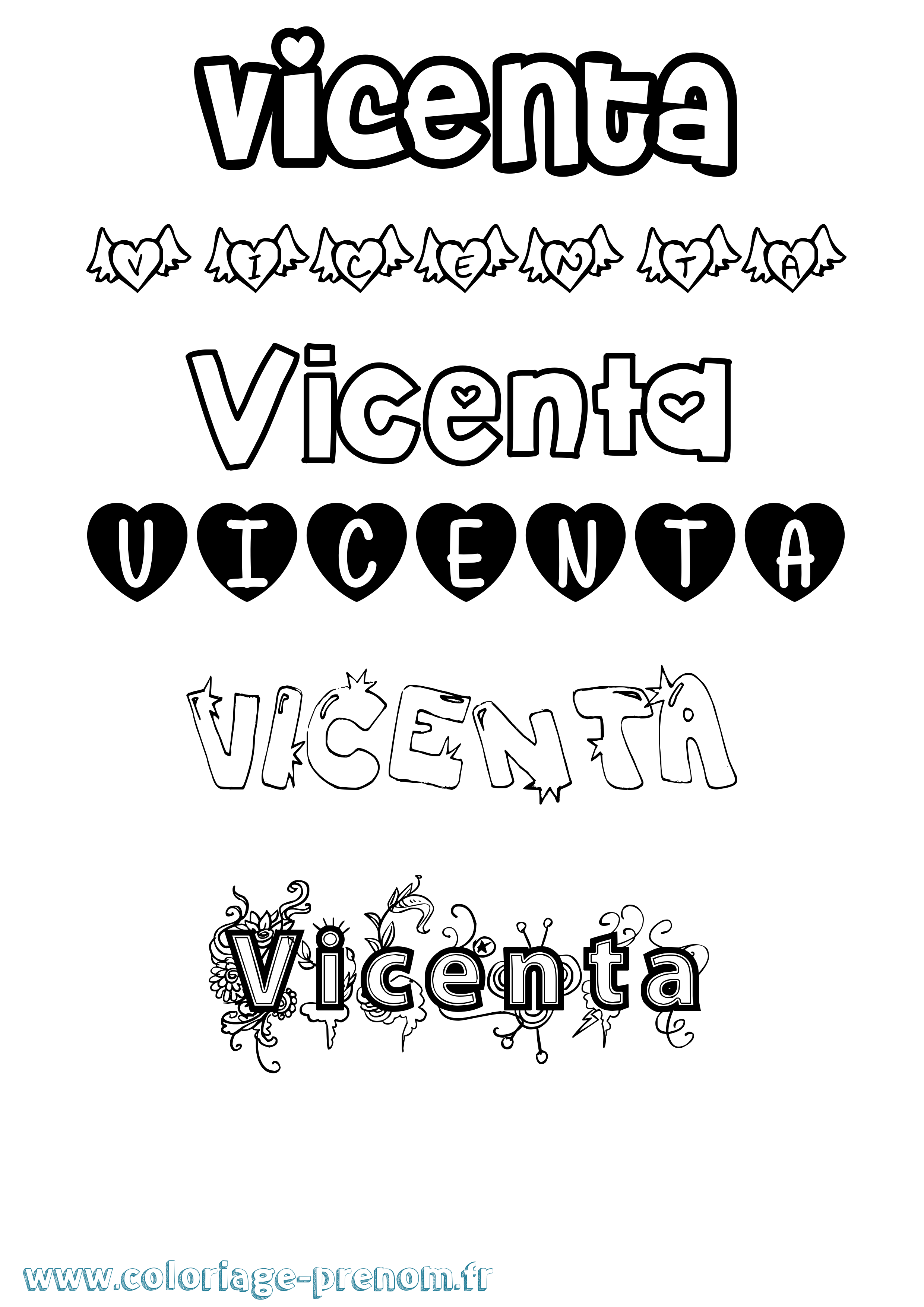 Coloriage Vicenta Girly Coloriage prénom Vicenta Girly