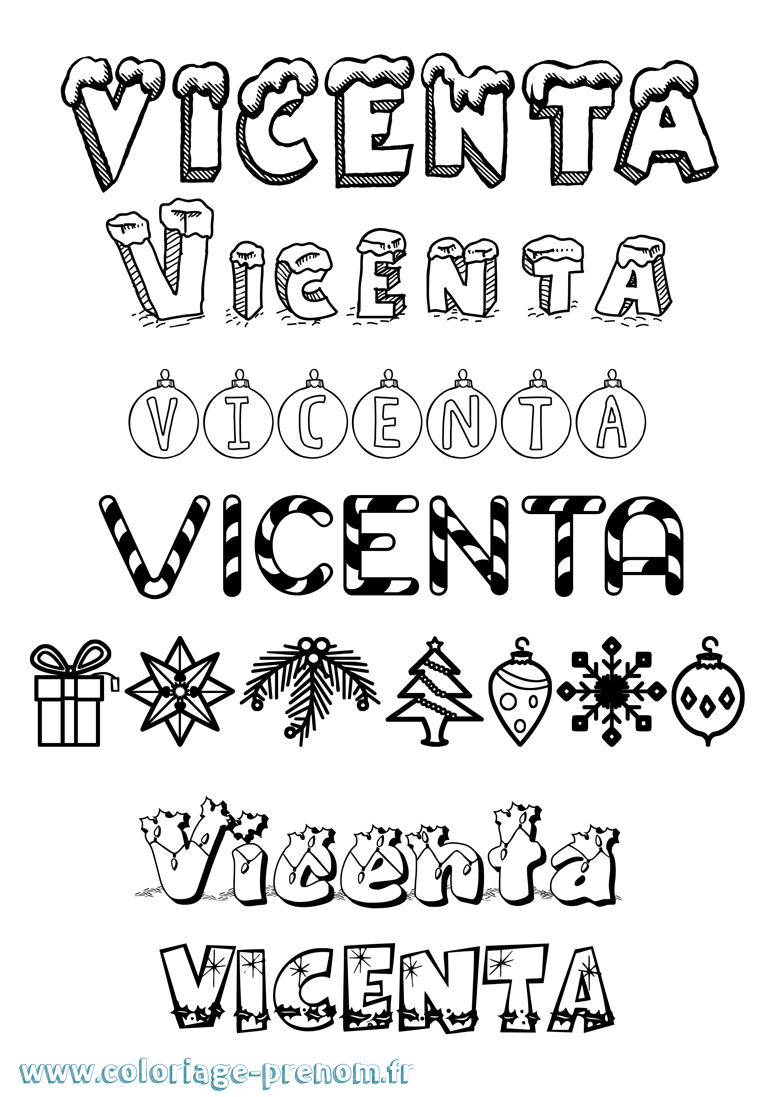 Coloriage Vicenta Noël Coloriage prénom Vicenta Noël