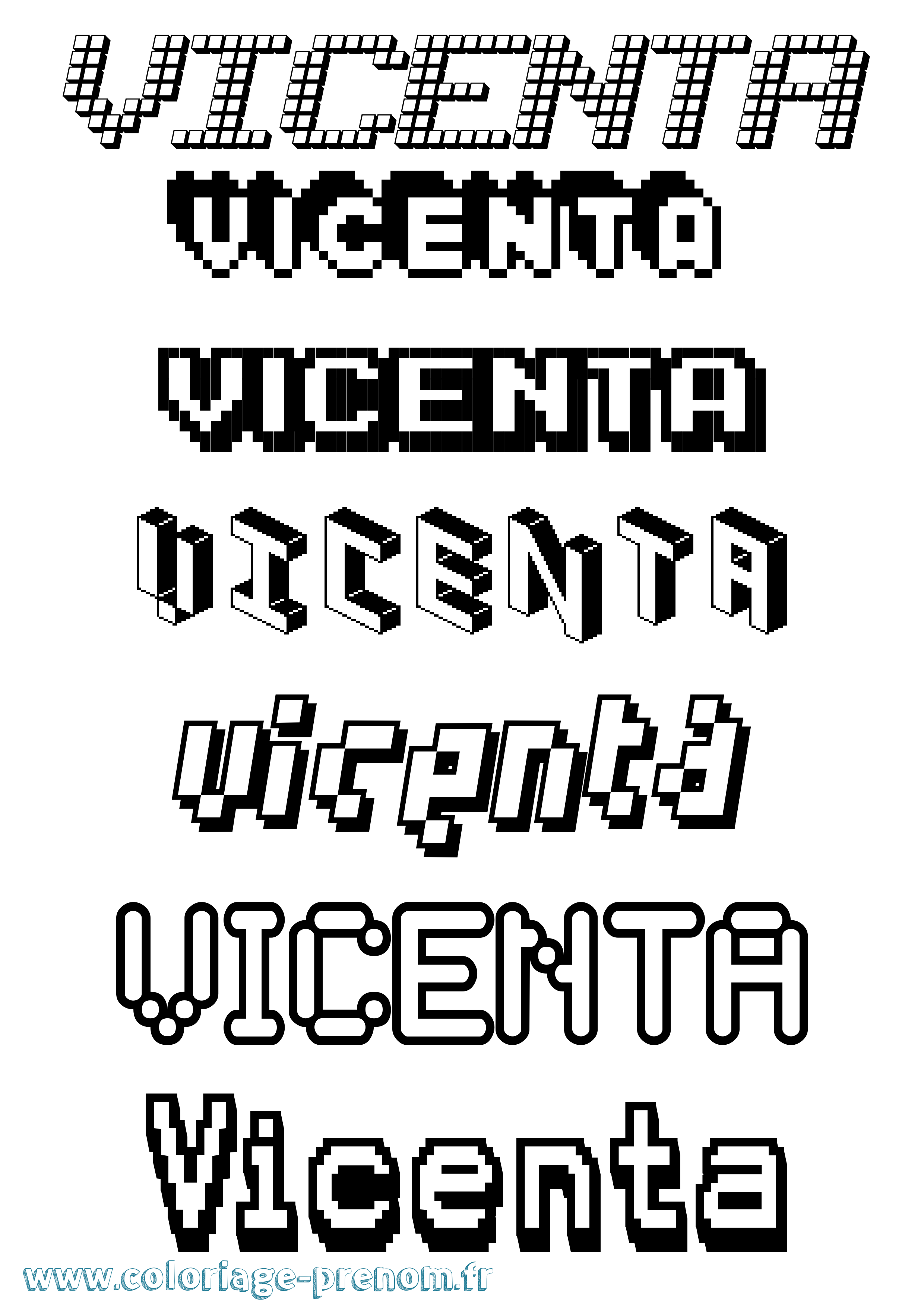 Coloriage Vicenta Pixel Coloriage prénom Vicenta Pixel