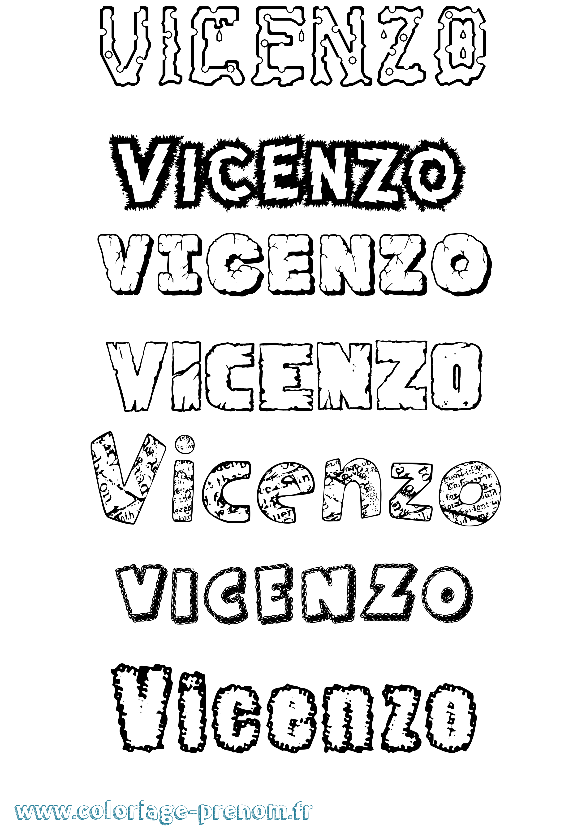 Coloriage Vicenzo Destructuré Coloriage prénom Vicenzo Destructuré
