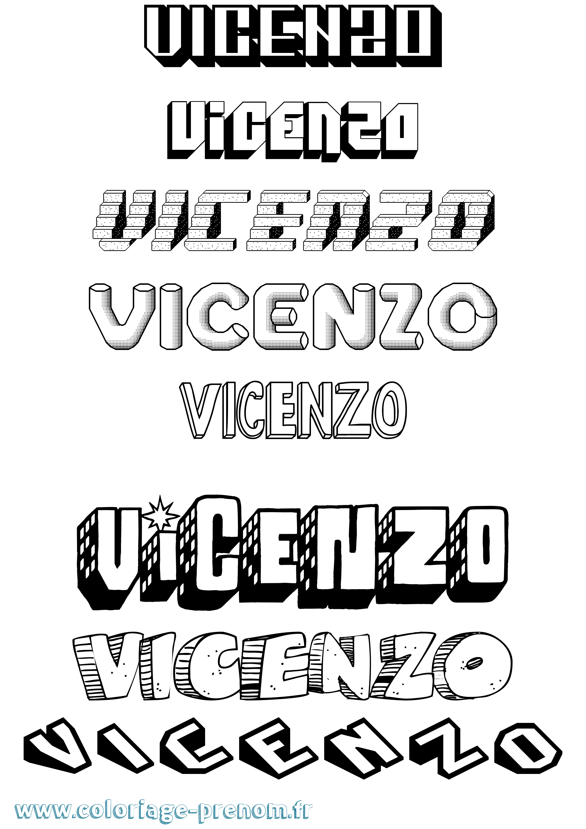 Coloriage Vicenzo Effet 3D Coloriage prénom Vicenzo Effet 3D