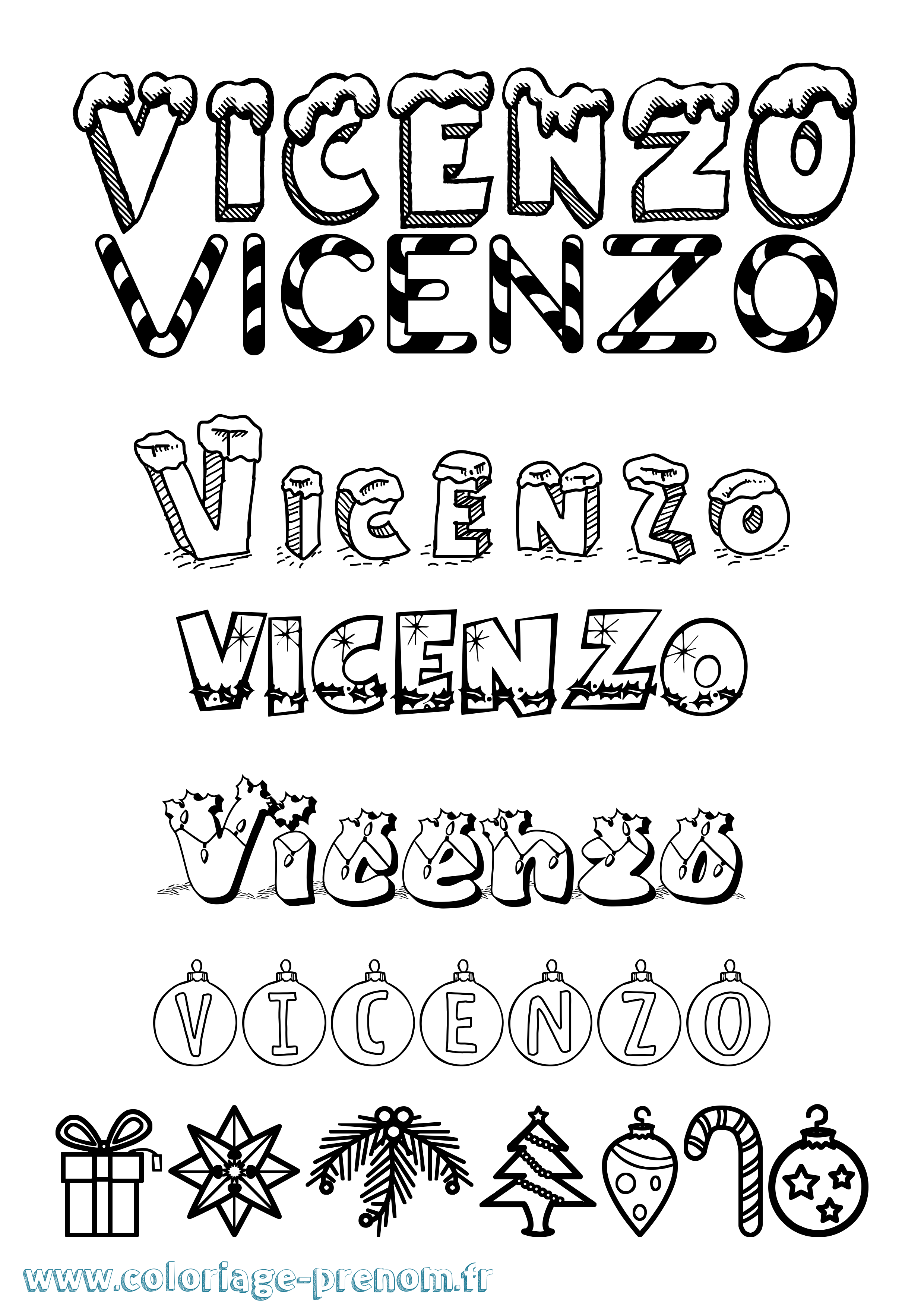 Coloriage Vicenzo Noël Coloriage prénom Vicenzo Noël