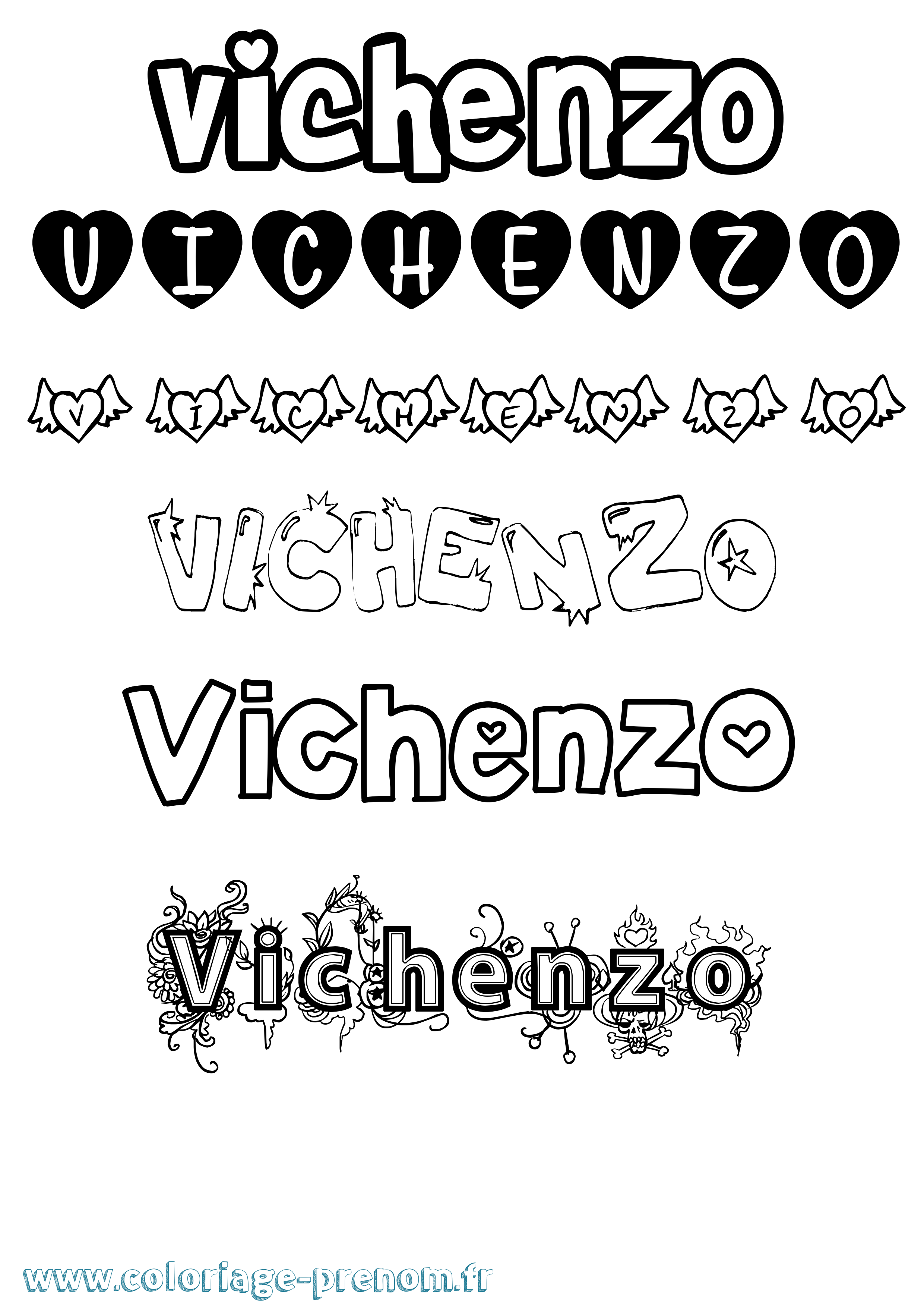 Coloriage Vichenzo Girly Coloriage prénom Vichenzo Girly