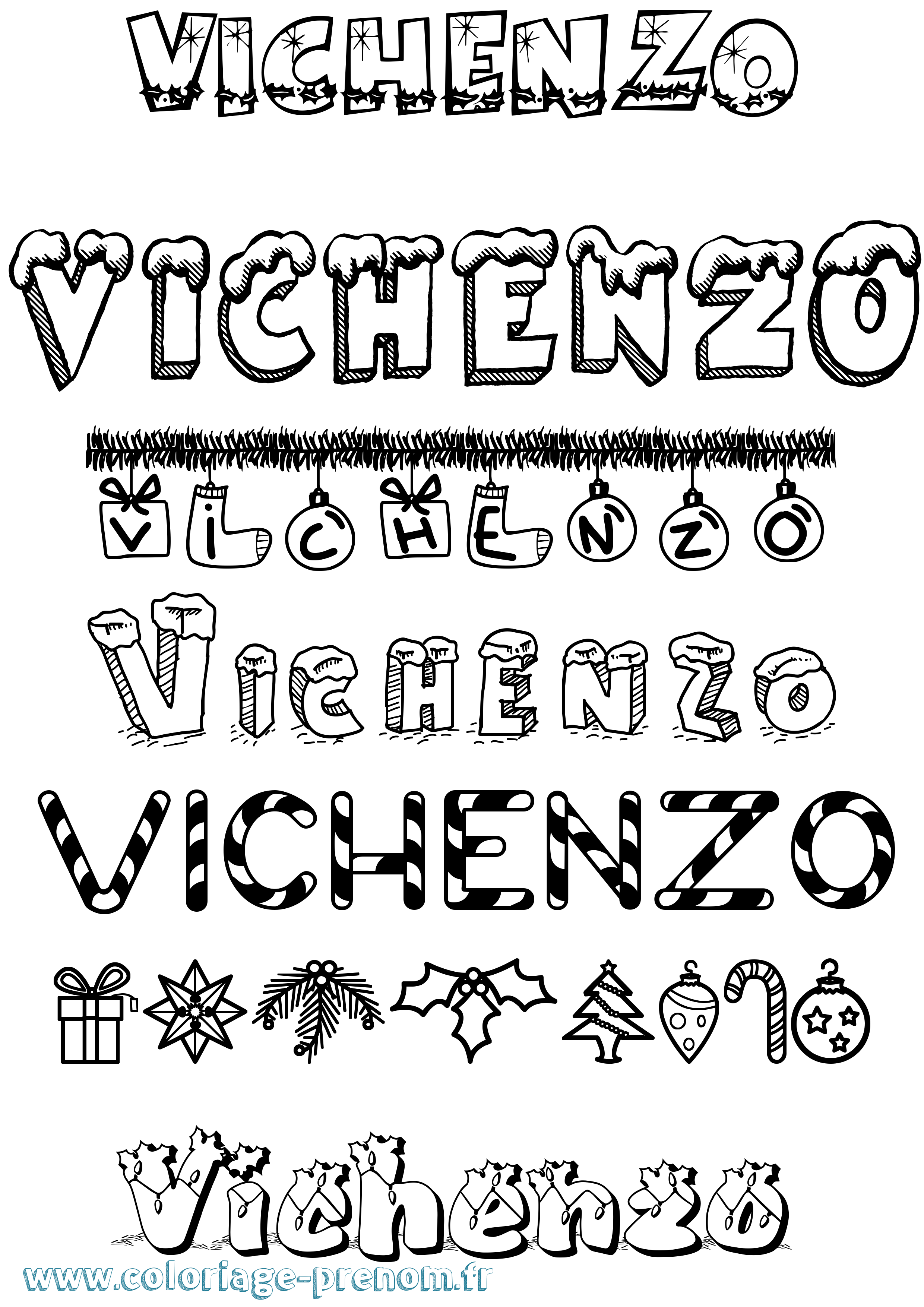 Coloriage Vichenzo Noël Coloriage prénom Vichenzo Noël