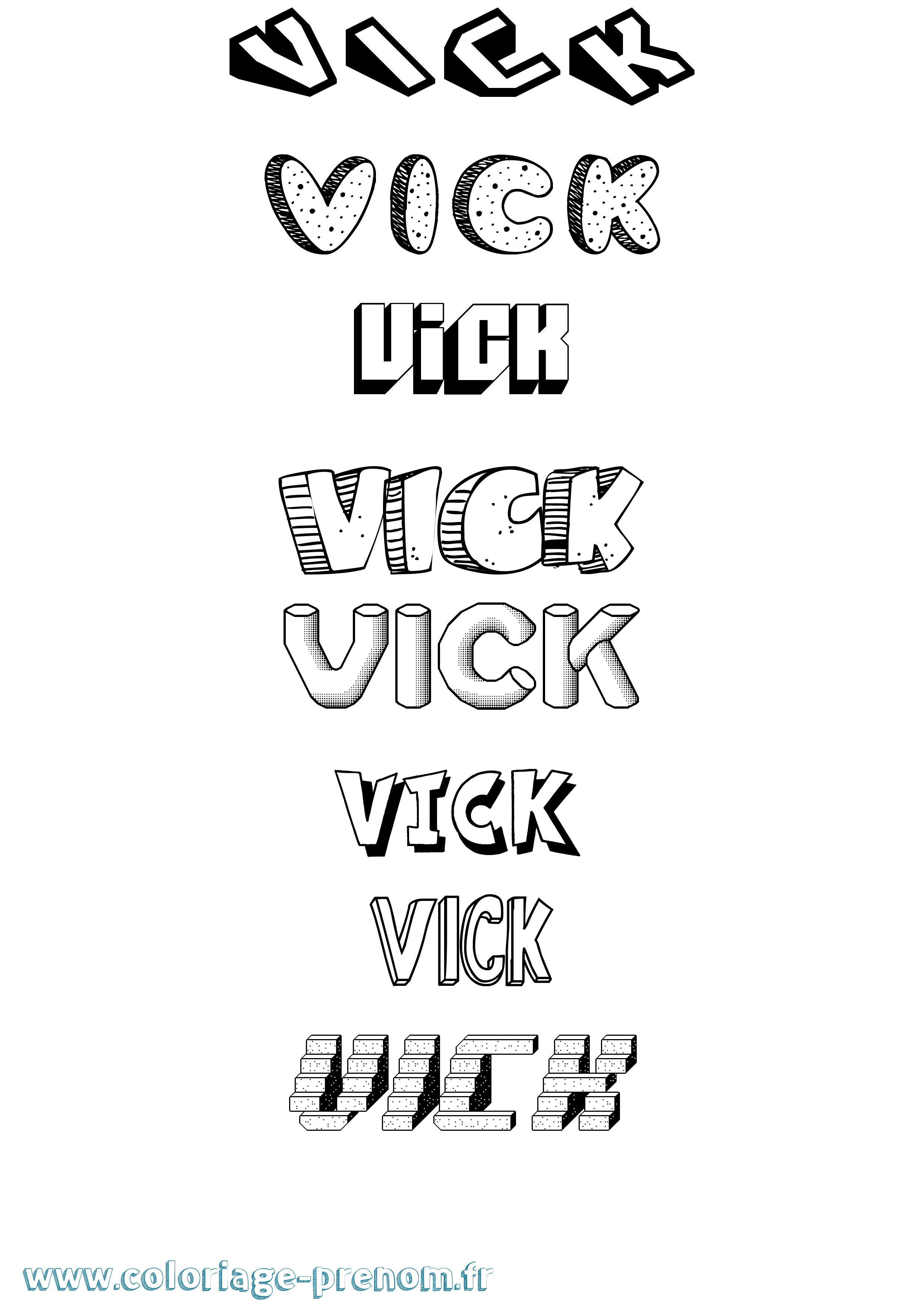 Coloriage Vick Effet 3D Coloriage prénom Vick Effet 3D