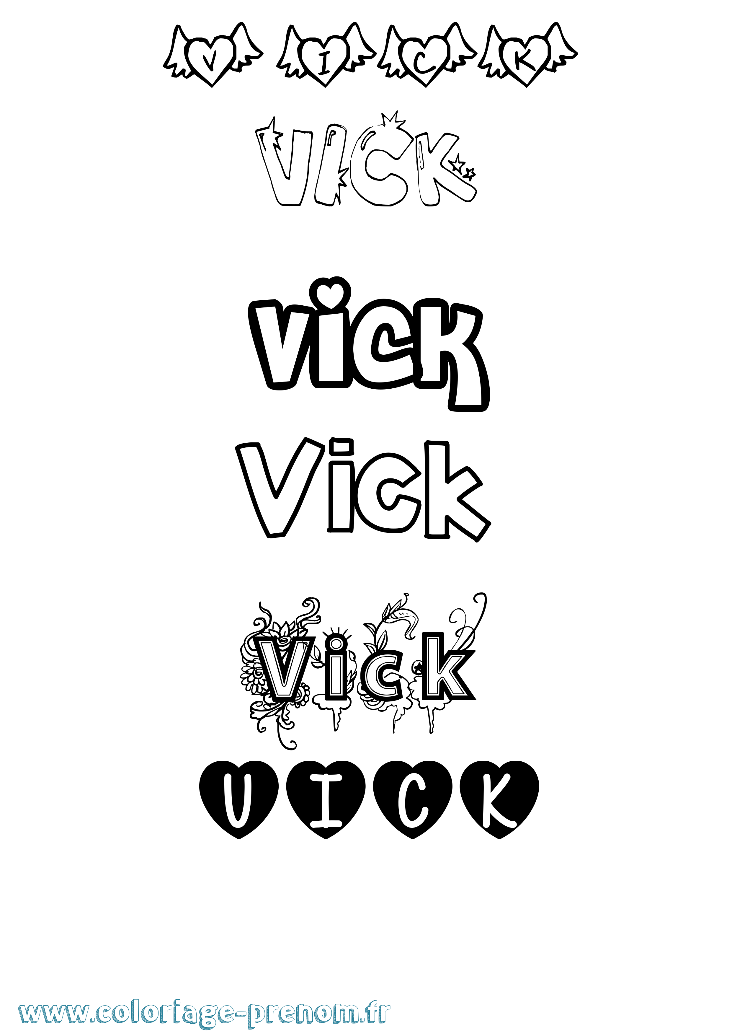 Coloriage Vick Girly Coloriage prénom Vick Girly