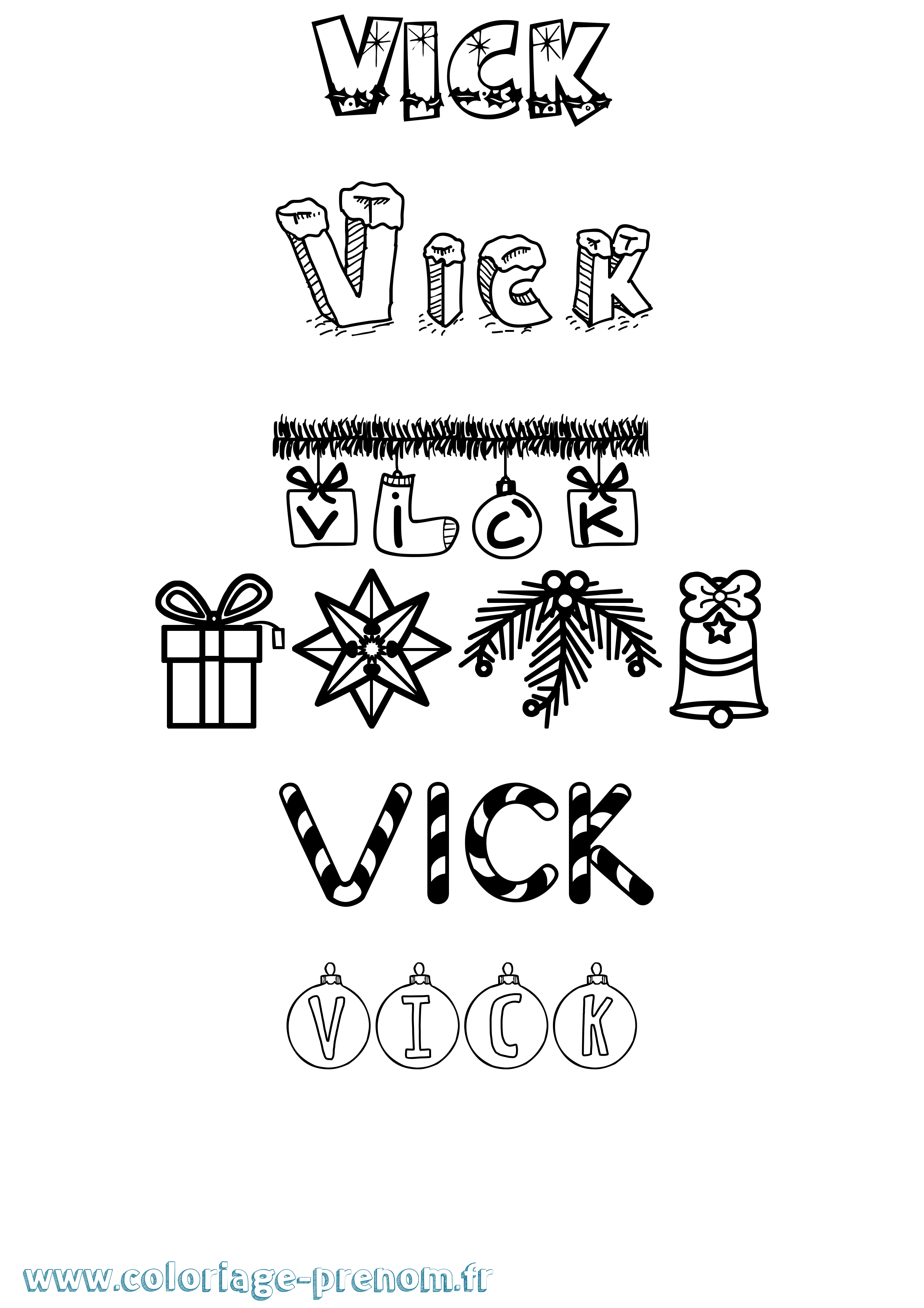 Coloriage Vick Noël Coloriage prénom Vick Noël