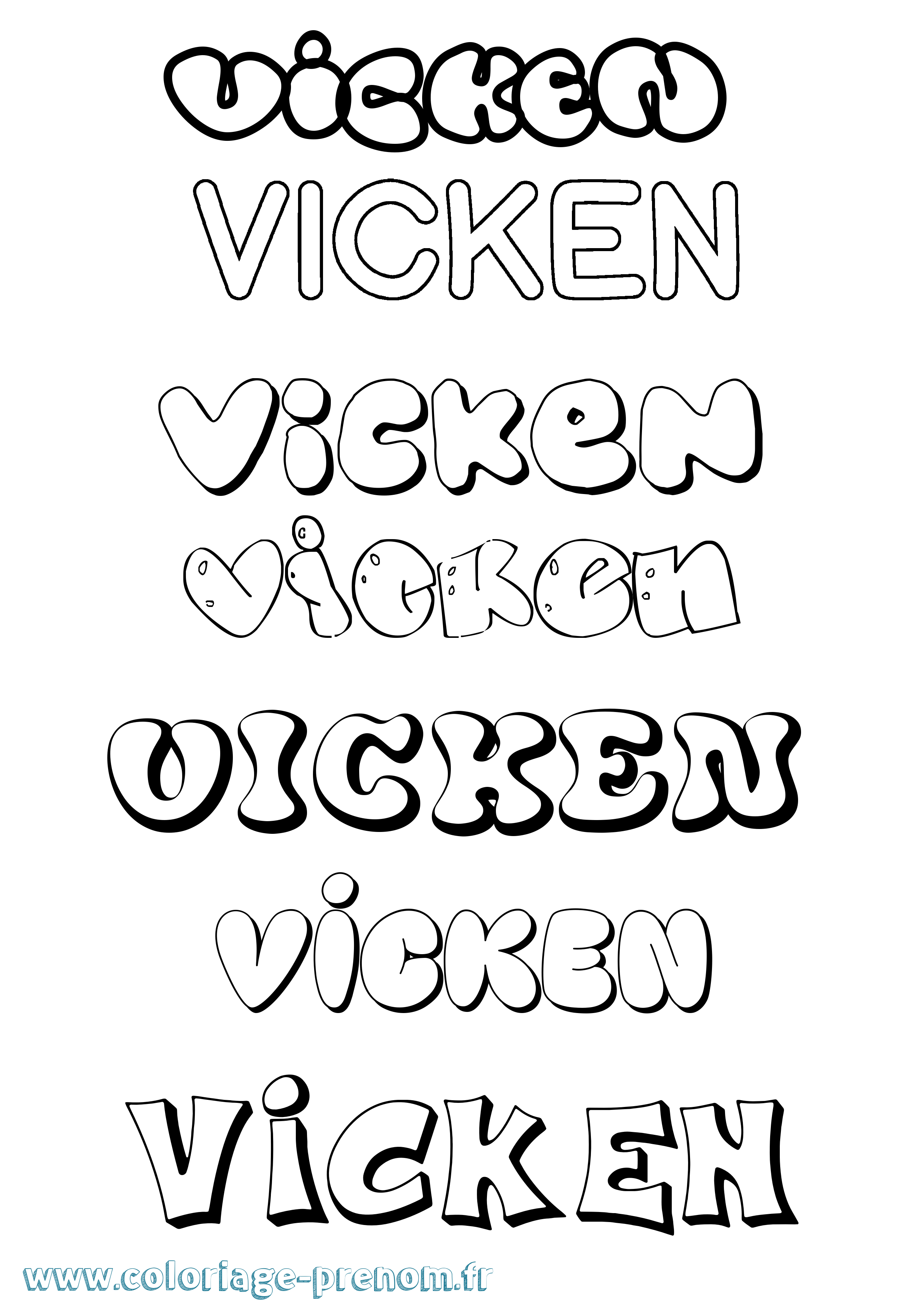 Coloriage Vicken Bubble Coloriage prénom Vicken Bubble