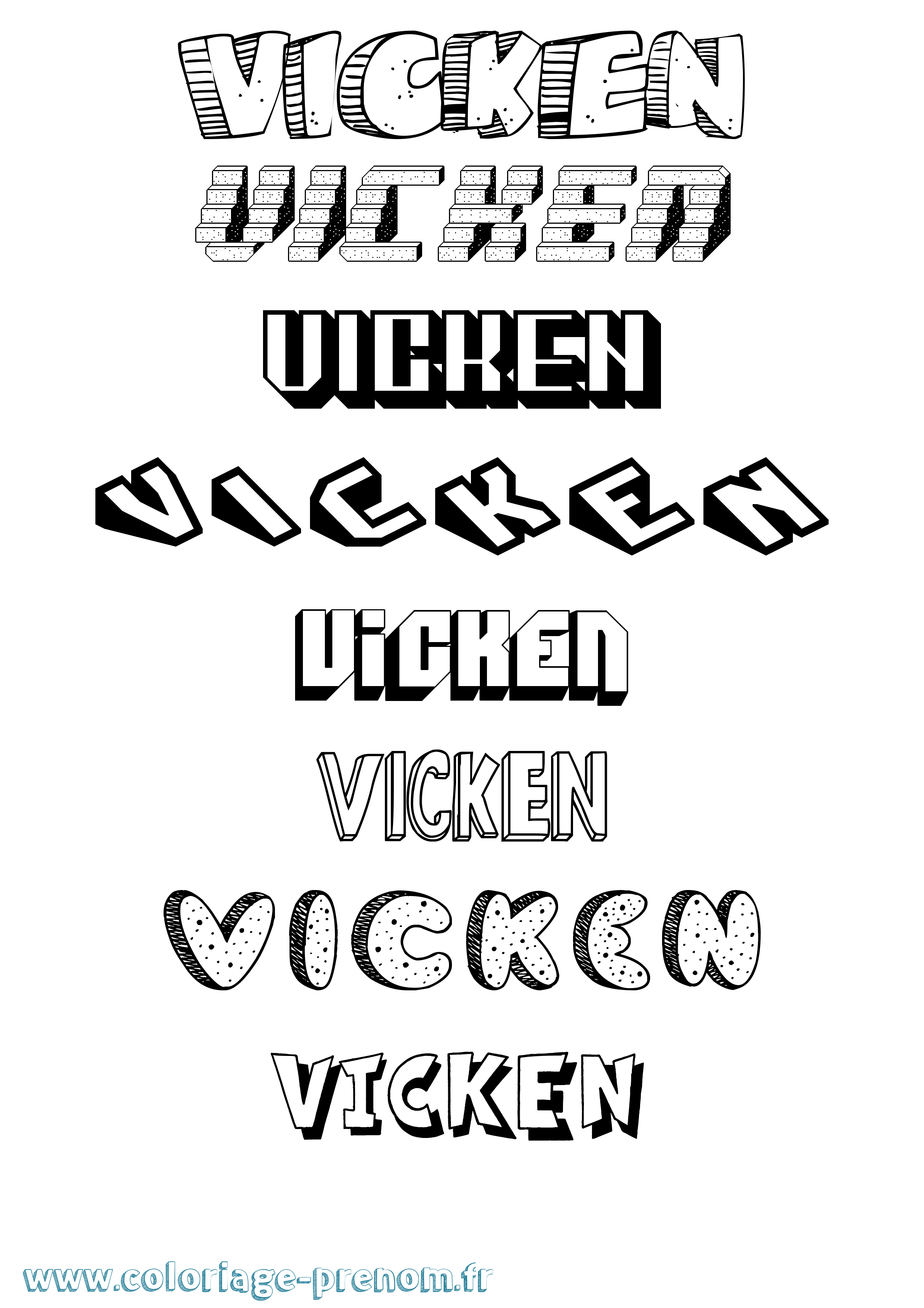 Coloriage Vicken Effet 3D Coloriage prénom Vicken Effet 3D