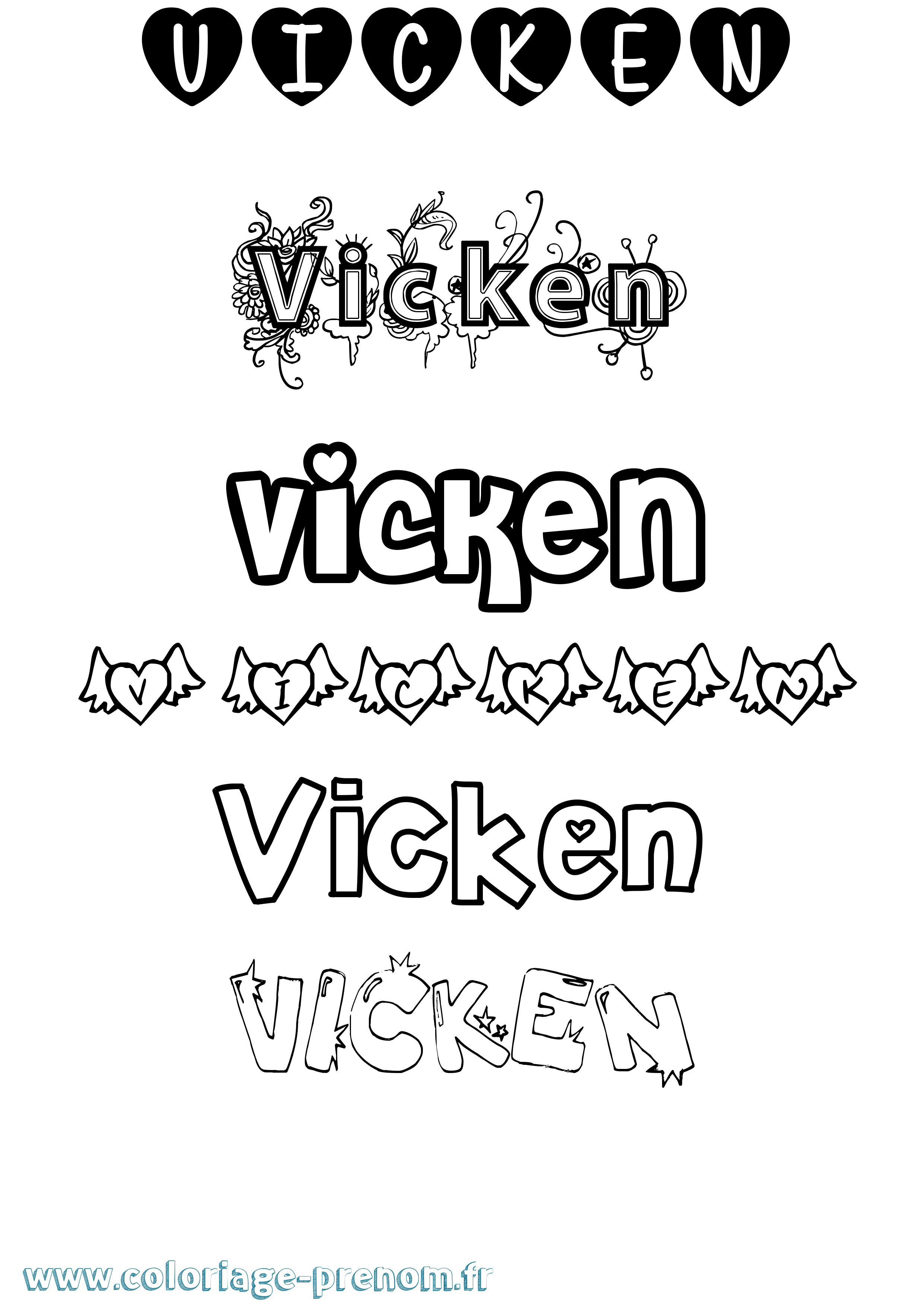 Coloriage Vicken Girly Coloriage prénom Vicken Girly