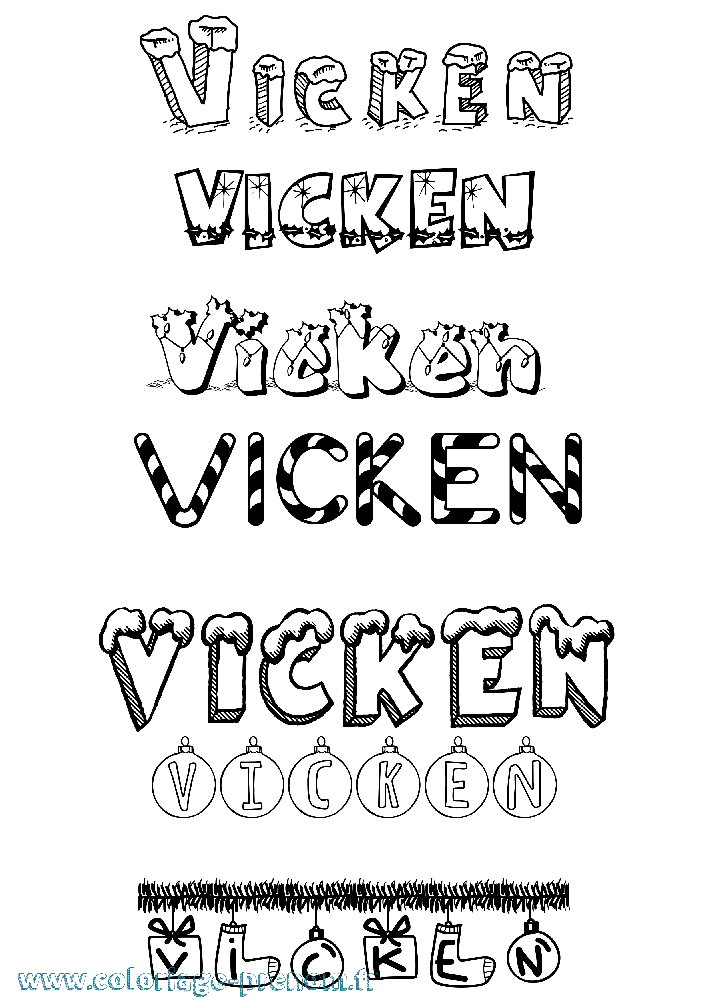 Coloriage Vicken Noël Coloriage prénom Vicken Noël