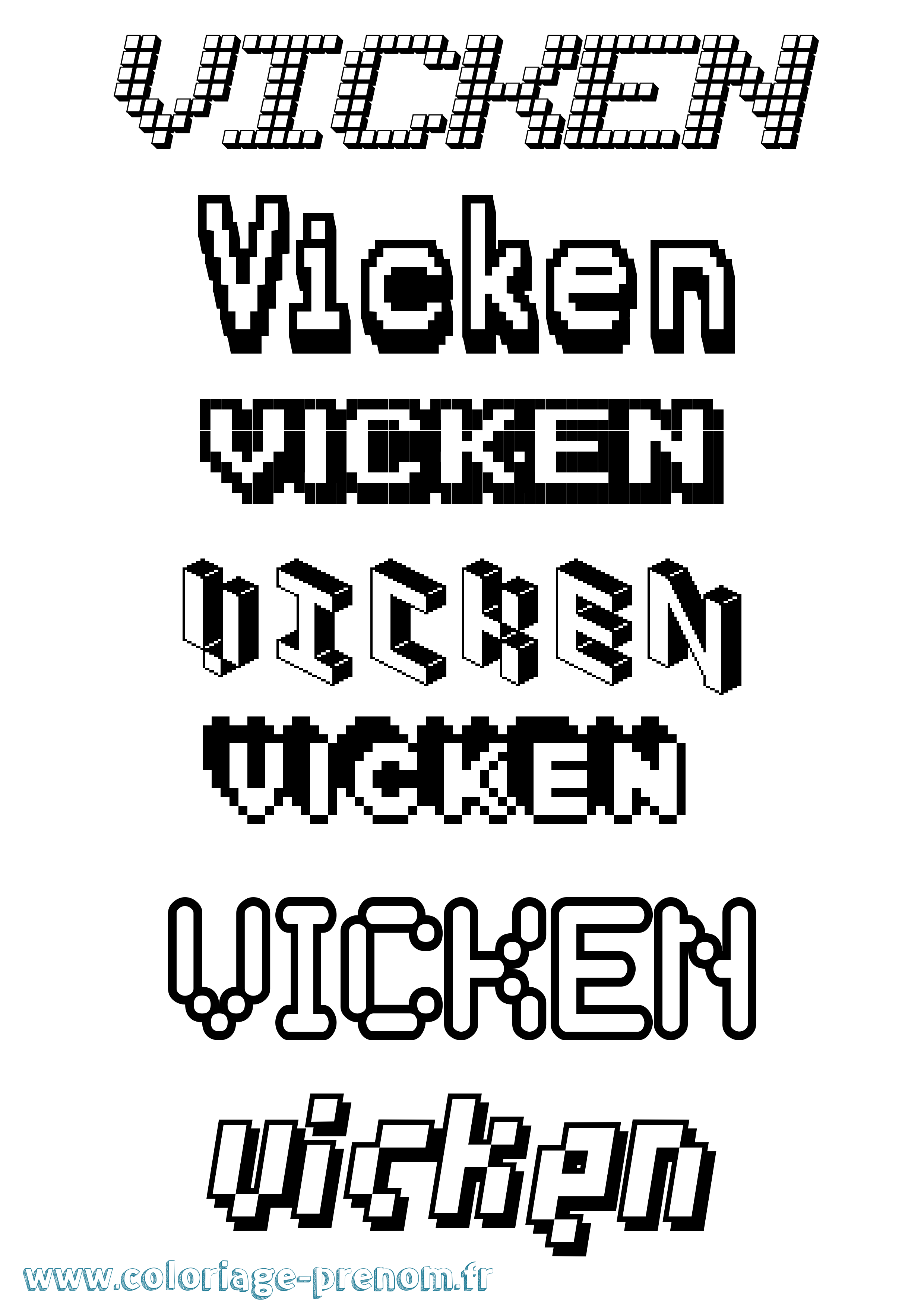 Coloriage Vicken Pixel Coloriage prénom Vicken Pixel