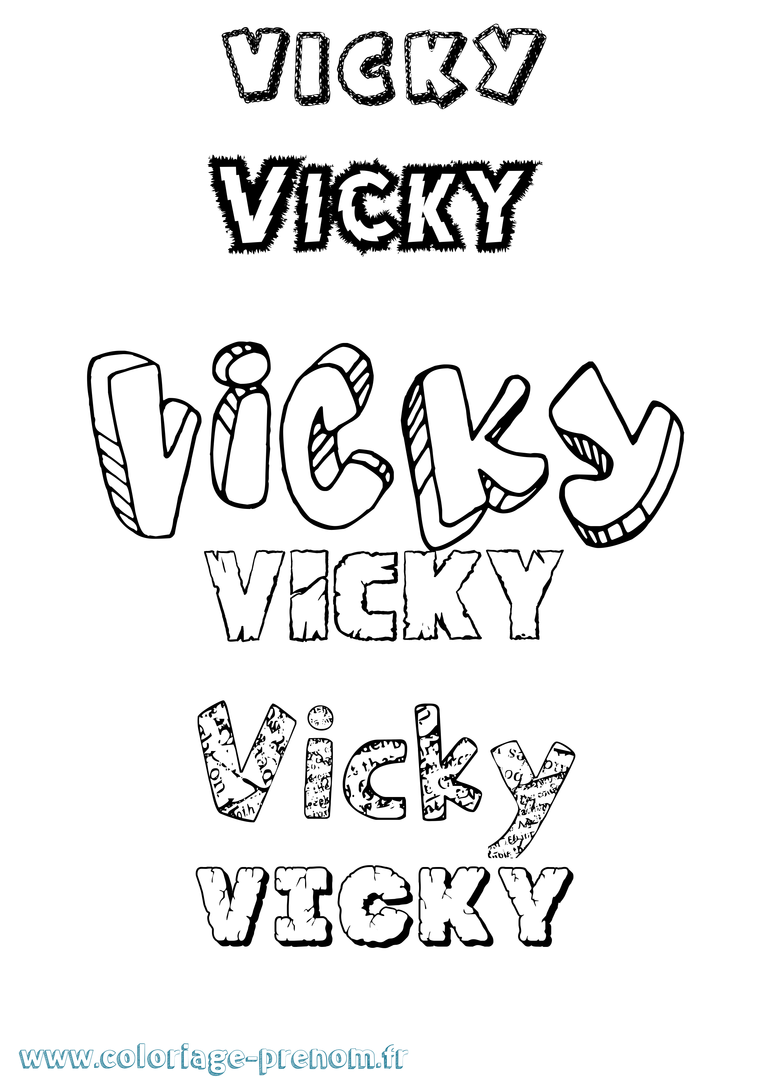 Coloriage Vicky Destructuré Coloriage prénom Vicky Destructuré