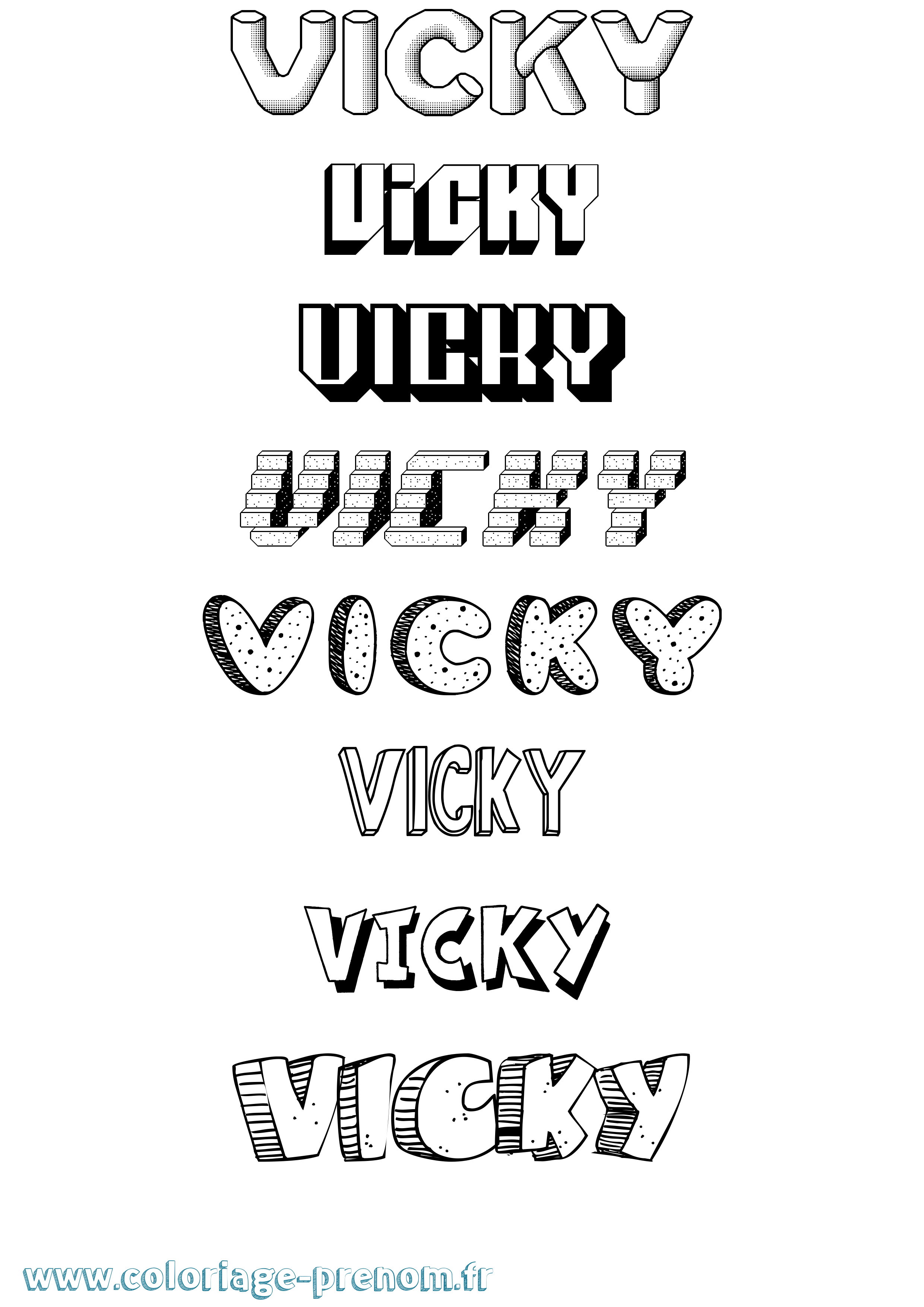 Coloriage Vicky Effet 3D Coloriage prénom Vicky Effet 3D