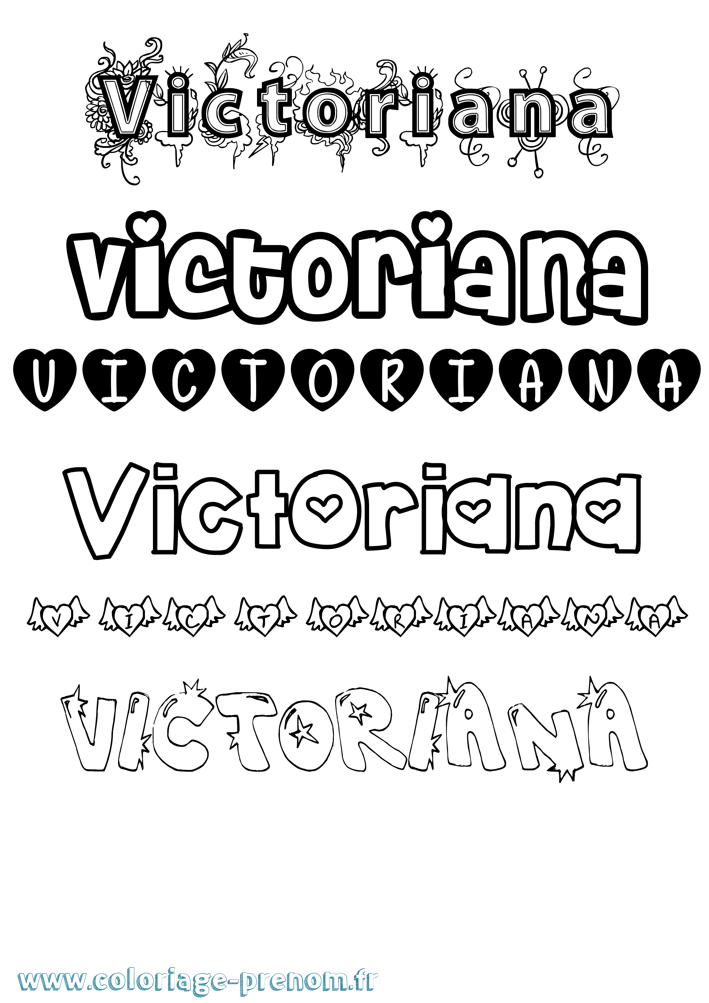 Coloriage Victoriana Girly Coloriage prénom Victoriana Girly
