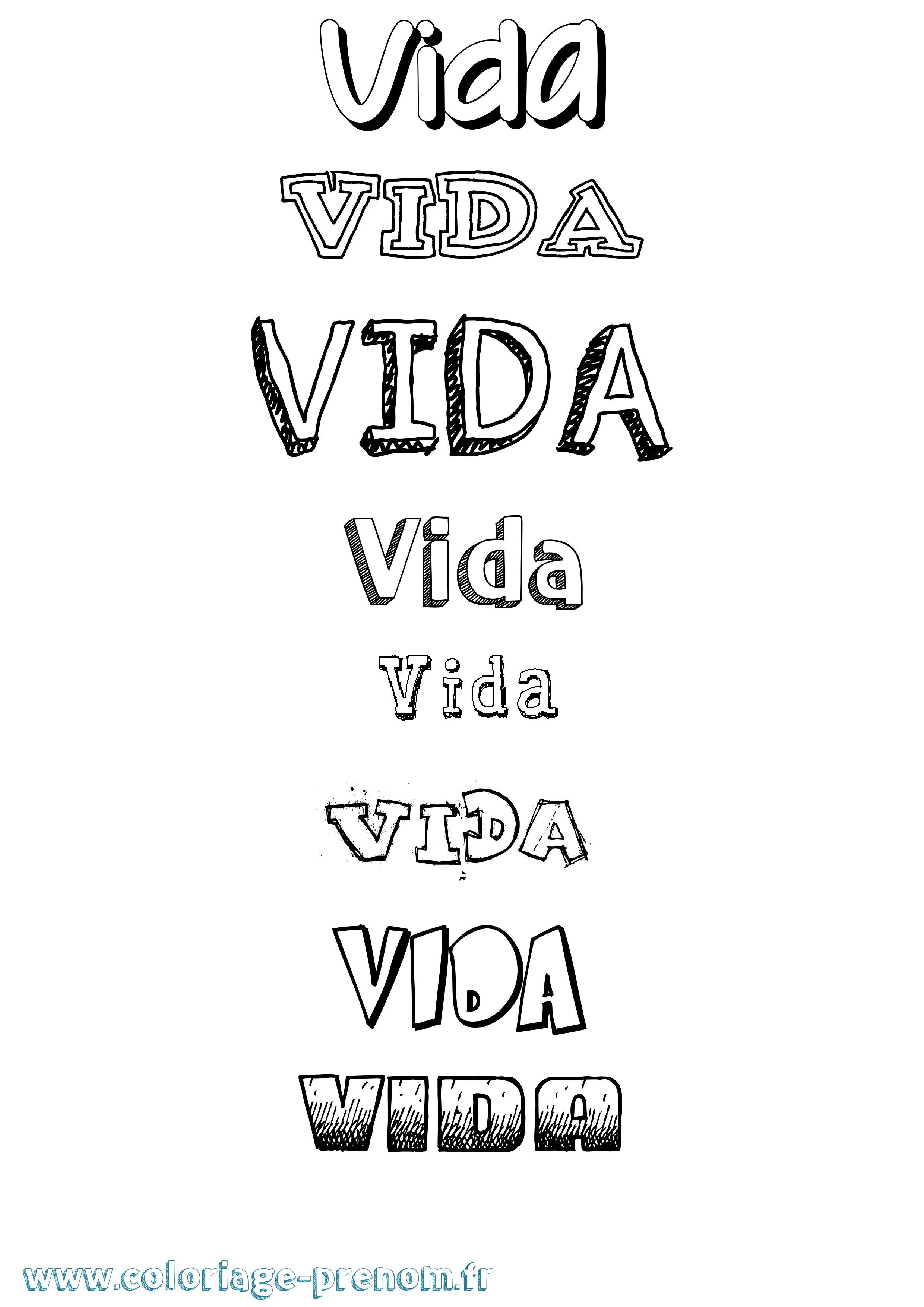 Coloriage Vida Dessiné Coloriage prénom Vida Dessiné