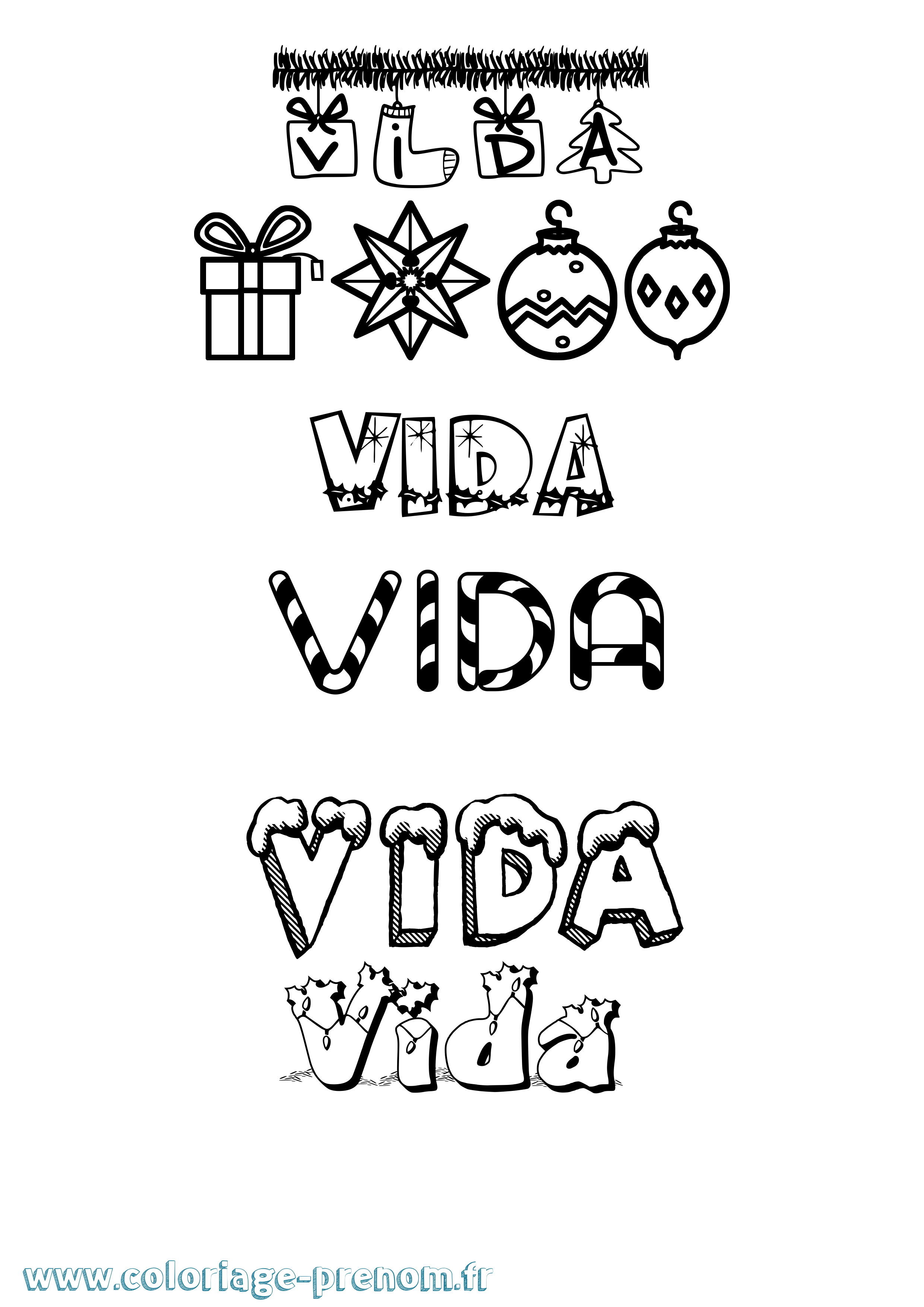 Coloriage Vida Noël Coloriage prénom Vida Noël